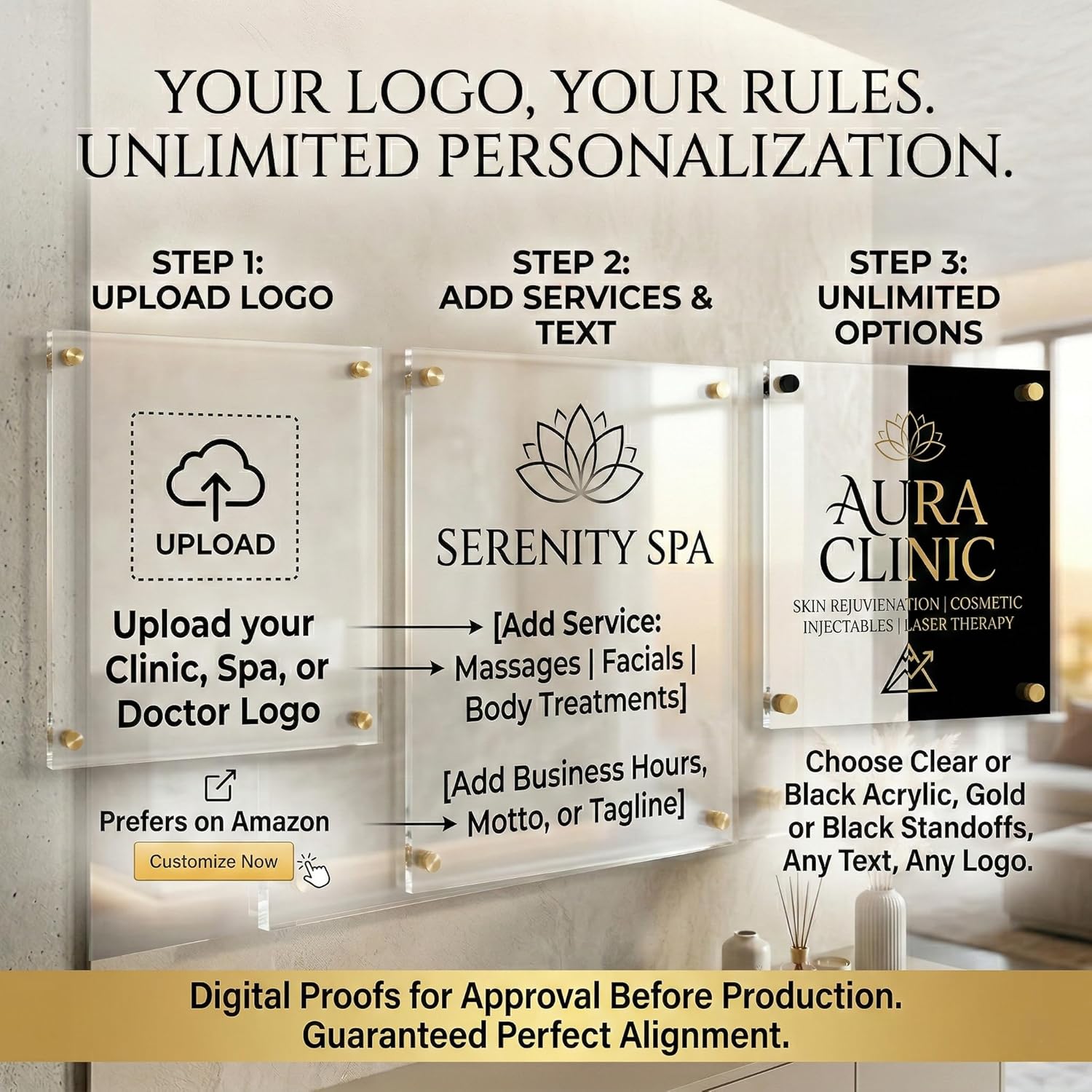 Custom Logo Sign for Business Wall - Premium 3D Acrylic Reception Backdrop & Aesthetic Clinic Plaque - Beauty Salon Decor - Personalized Acrylic Wall Sign - [Letreros Personalizados para Negocio]