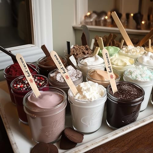 Miniatura 4 de Umigy 100 cucharas de madera desechables de 5.5 pulgadas, cucharas de madera desechables de Navidad con patrón de cuchara de madera para chocolate