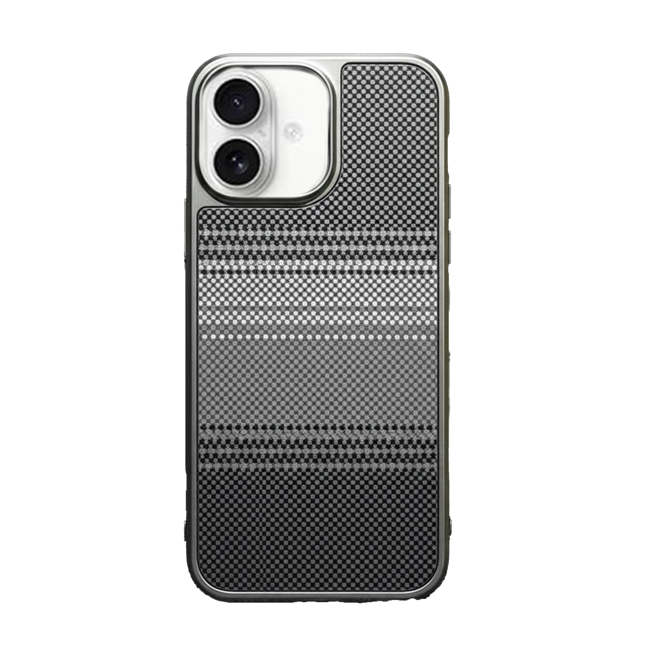 Carbon Fiber Texture Phone Case Back Cover Compatible with iPhone 16 Shockproof Slim Protective Case with Blue & Red Stripes Design for Men and Boys (Gray Stripe)