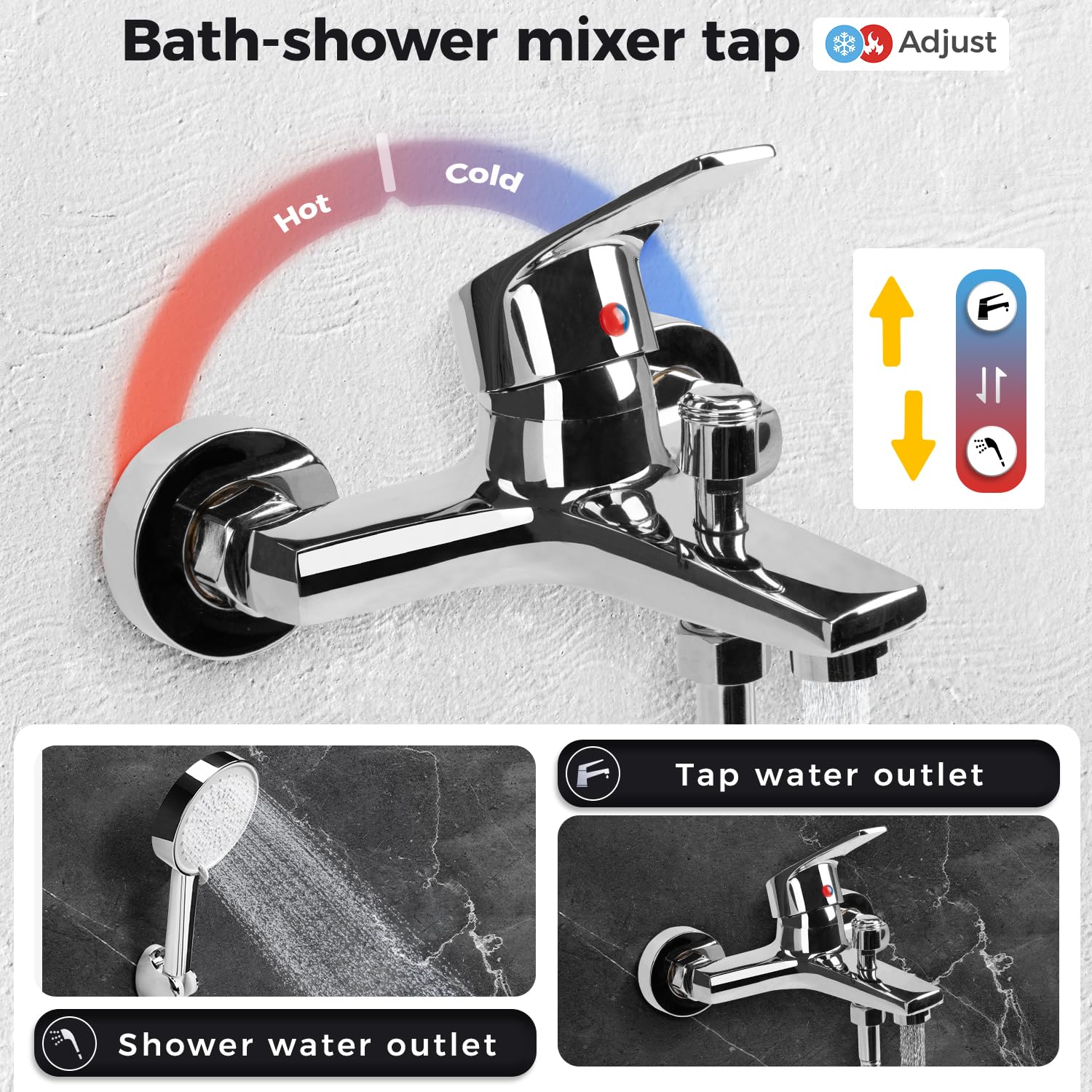 Rubinetto da Bagno a Parete con 5 Modalità Doccetta, Miscelatore Vasca in Ottone Solido, Facile Installazione Per Vasca e Doccia (Argento)