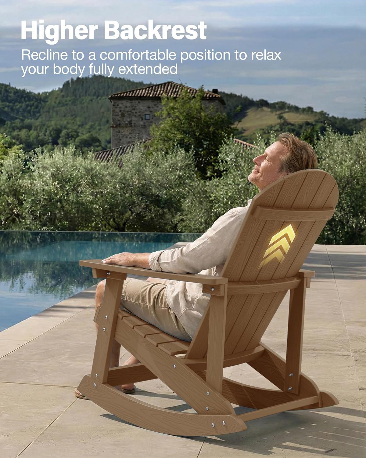 YEFU Outdoor Rocking Chair Set of 2,Adirondack Rocking Chair,Patio Rocker Chair with Wide Back,Oversized Rocker Chair Look Like Real Wood, for Lawn, Porch, Backyard, Indoor and Garden(Teak)