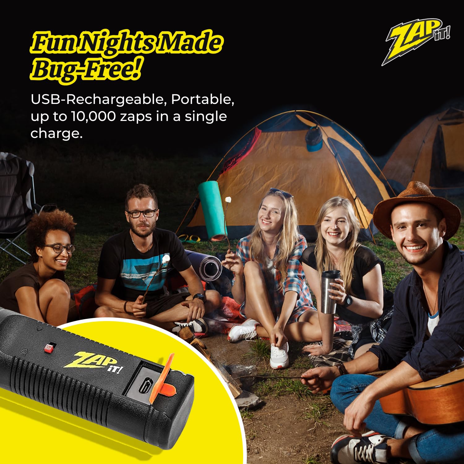 ZAP IT Bug Zapper - Raqueta eléctrica matamoscas – Alta potencia 4000 voltios para interiores – Bate recargable por USB para interiores y exteriores – Mini bate eléctrico portátil para moscas