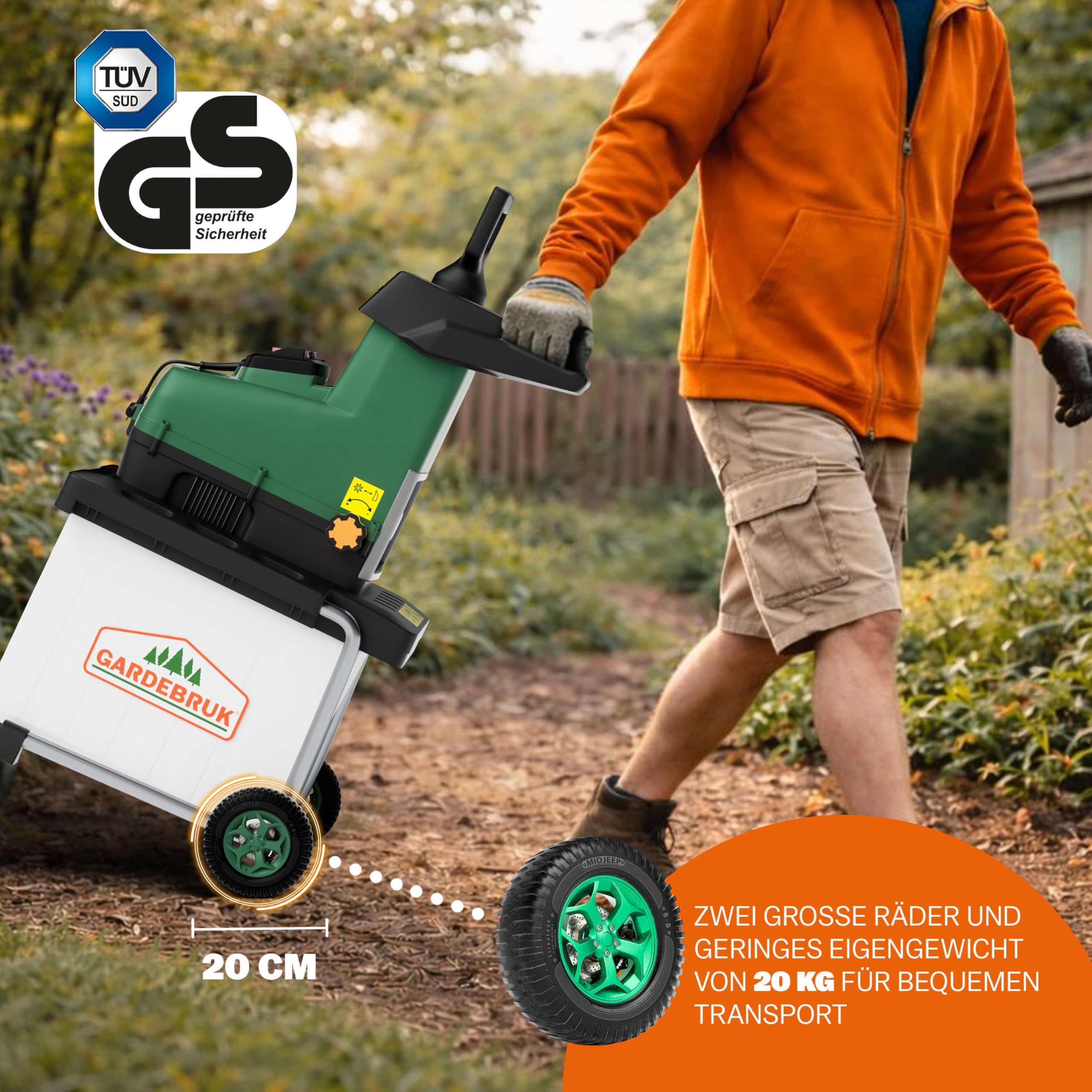 GARDEBRUK Leisehäcksler 3100 W 45 mm Aststärke Elektrisch 60 L Auffangbox Walzenhäcksler