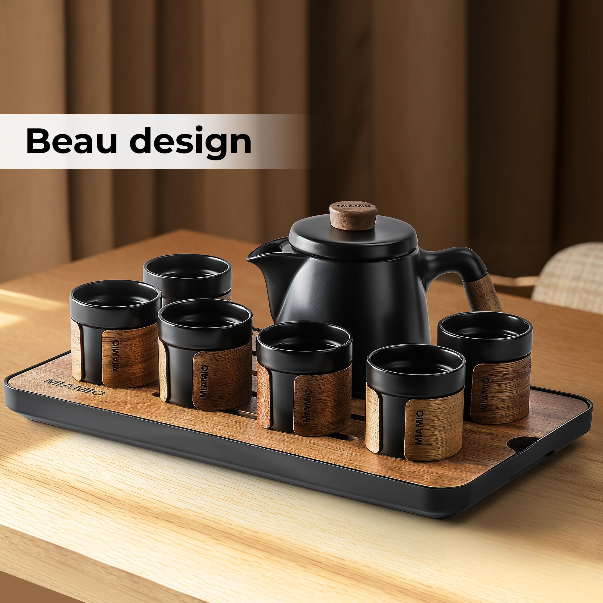 MIAMIO - Ensemble 6 x 100 ml de thé japonais/chinois/Théière asiatique 620 ml avec infuseur de thé, ensemble de tasses à thé japonaises traditionnelles pour les amateurs de thé/hommes/femmes