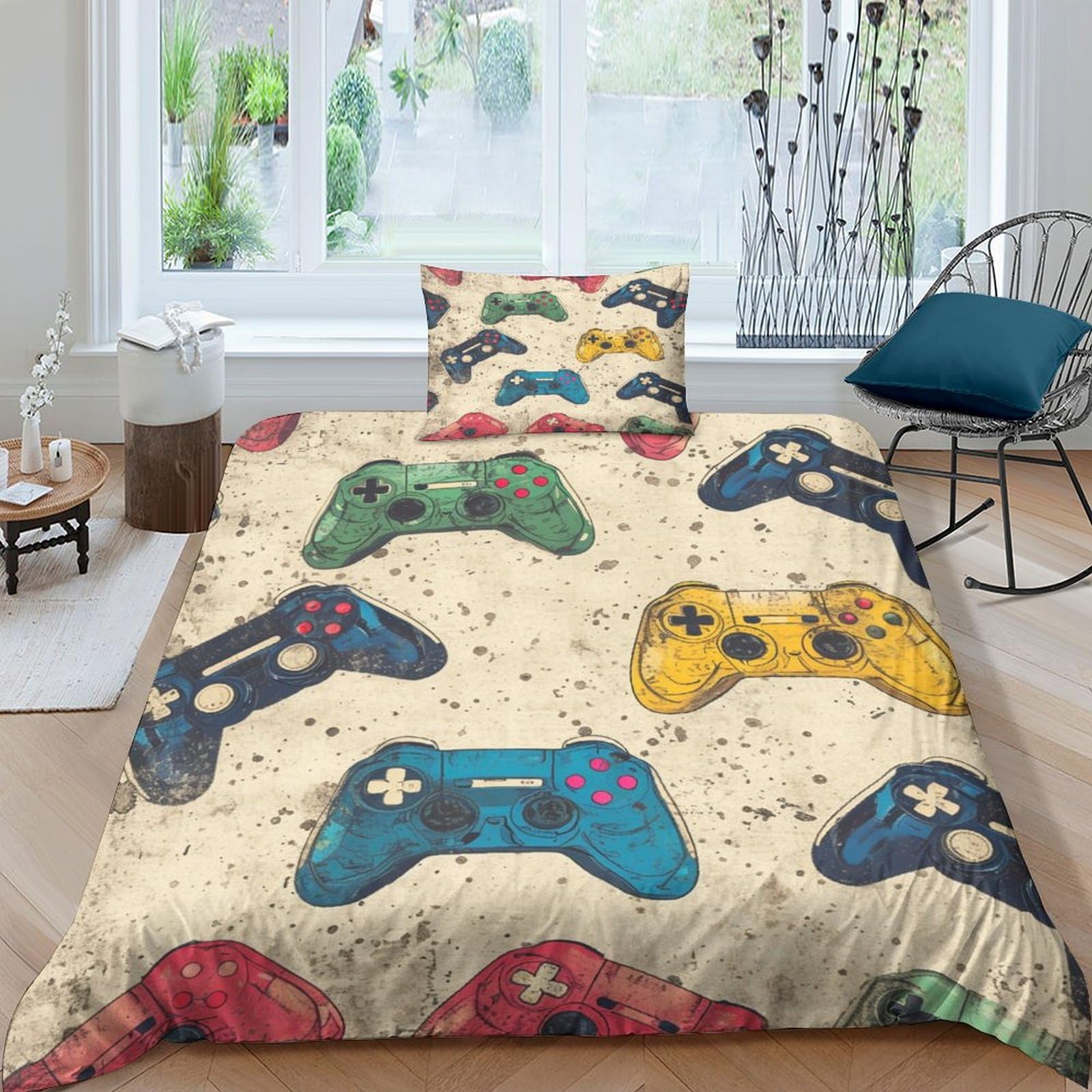 Housse de couette manette de jeu facile d'entretien pour lit simple sans repassage