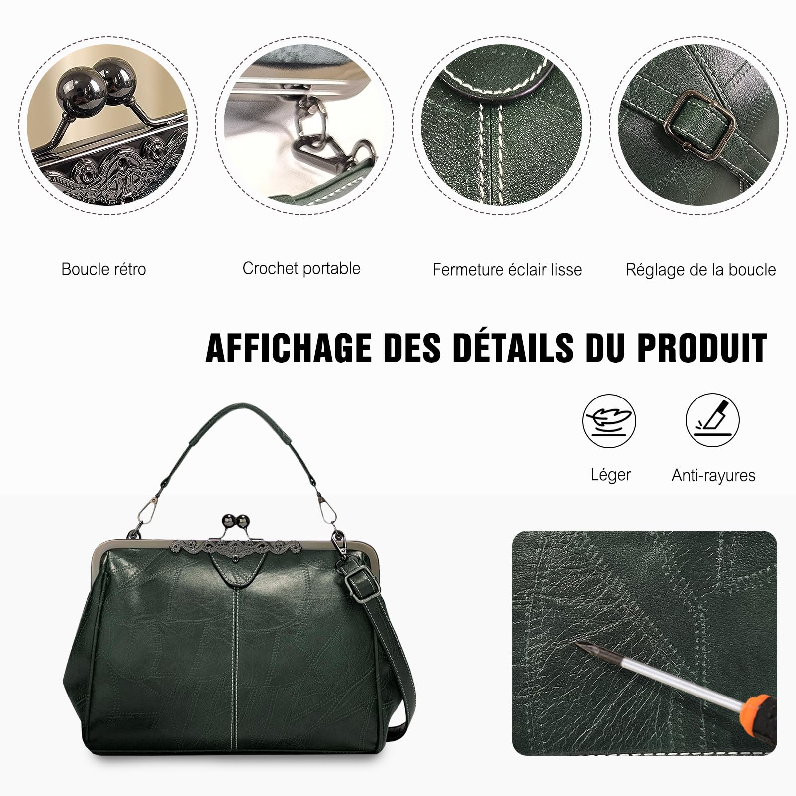 FANDARE Sacoche Femme Sac A Main Sacs Cabas Bandoulieres Cuir PU Tendance Petit Fille Portés Epaule Crossbody Bag Téléphone Sac D'épaule Large Capacité Achats Fête École Voyage Noir