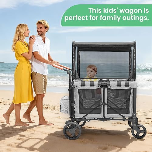 Miniatura 7 de Cochecito para 2 niños  Cochecito de empuje de doble plaza con toldo  Carro plegable plegable para niños pequeños y bebés con almohadillas de