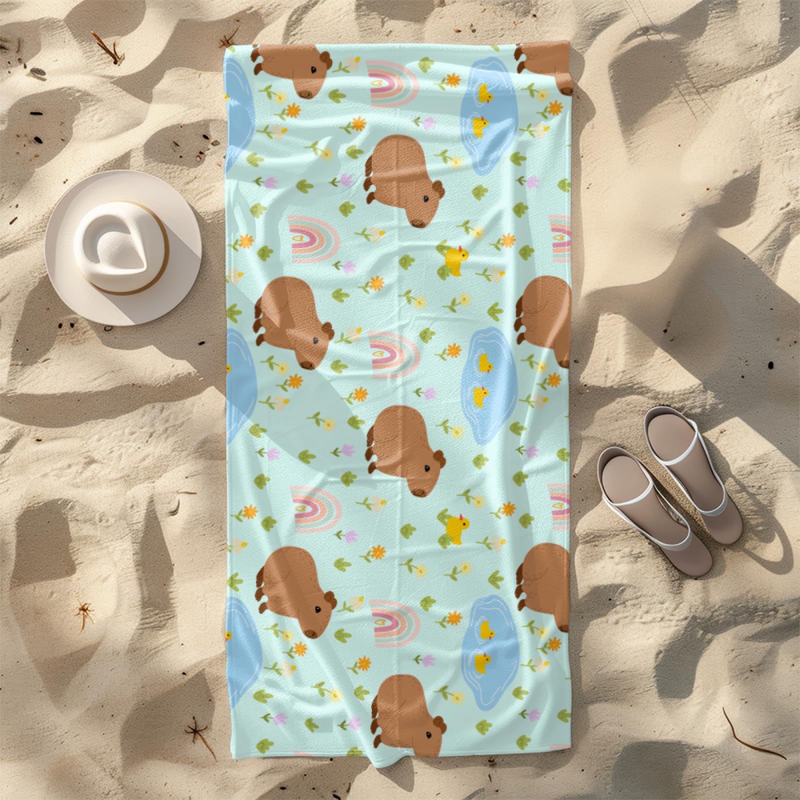 Strandtuch 200X200 Tierenten Strandtücher Mikrofaser Kompakt und Sandfest,Strand Handtuch,Leicht und Schnelltrocknend Reisehandtuch für Den Strand,Gym