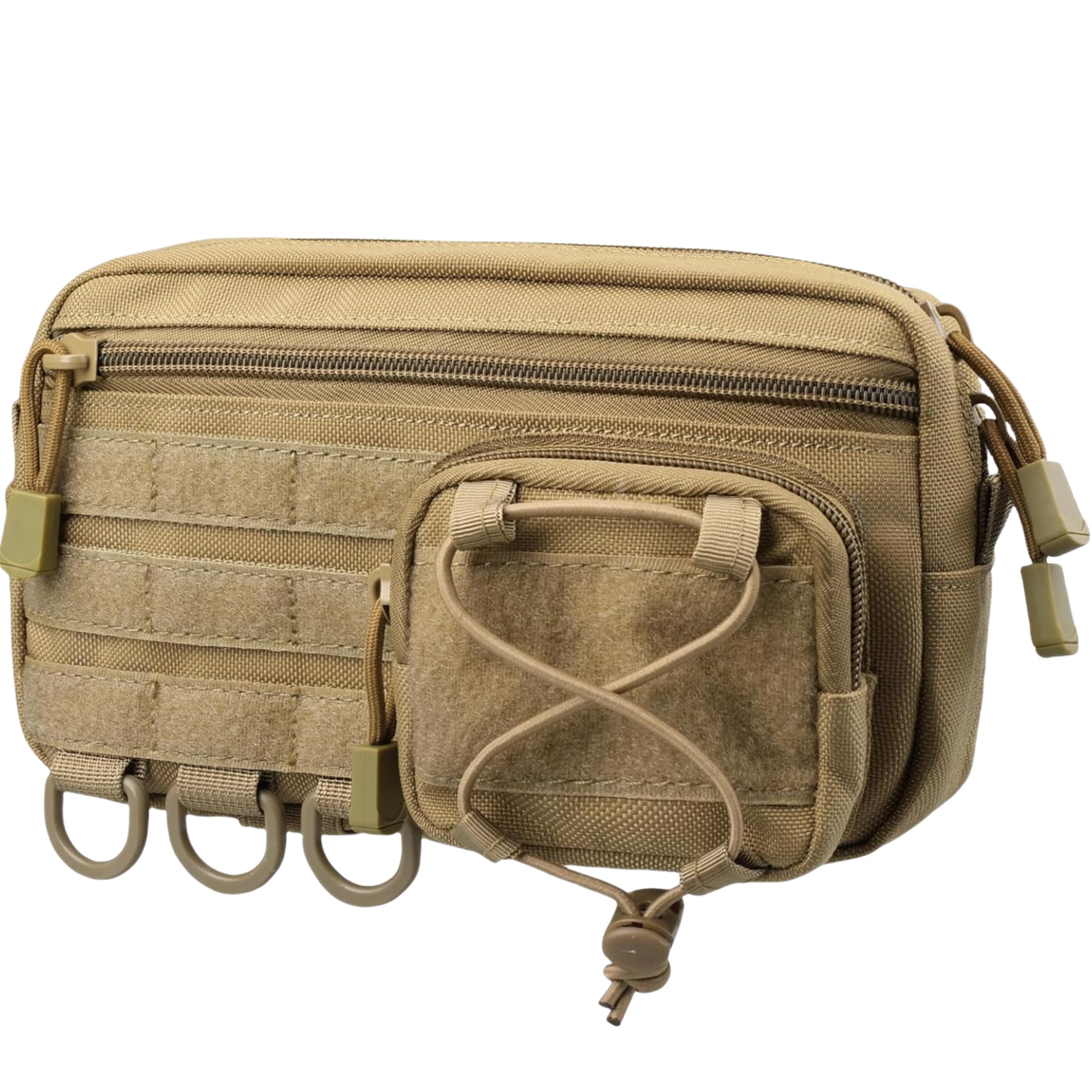 Tactical MOLLE Admin Pouch - Horizontal Daily Carry Utility Bag w/Drawstring Pocket, E.MT Medical Organizer for Vest, Backpack, Belt (Khaki)