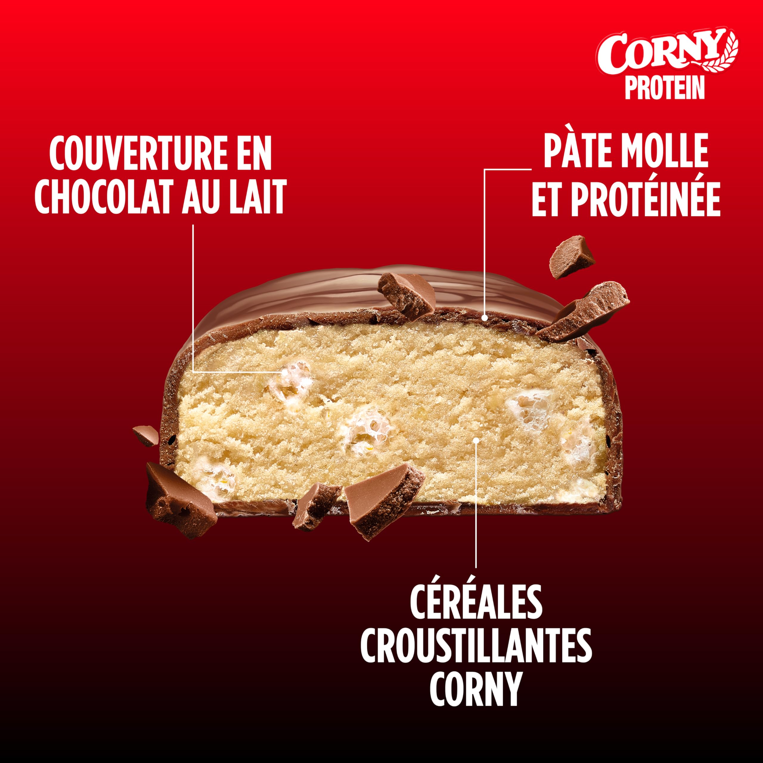 Barres protéinées, Corny Protein,Chocolat et Coco,13,5 gr de protéines, 0% de sucres ajoutés, Pack de 18x50g, Taste the Power