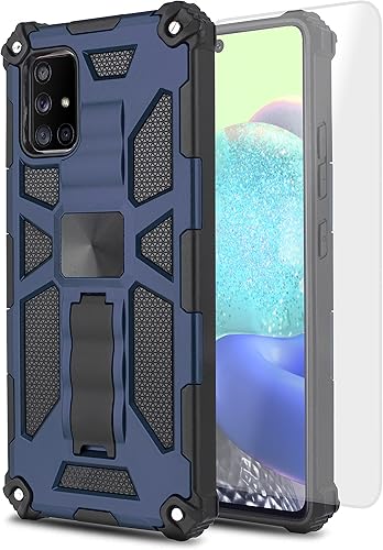 Miniatura 1 de Funda para Samsung Galaxy A71 5G (no compatible con A71 4G) con soporte magnético de vidrio templado híbrido fuerte a prueba de golpes con borde
