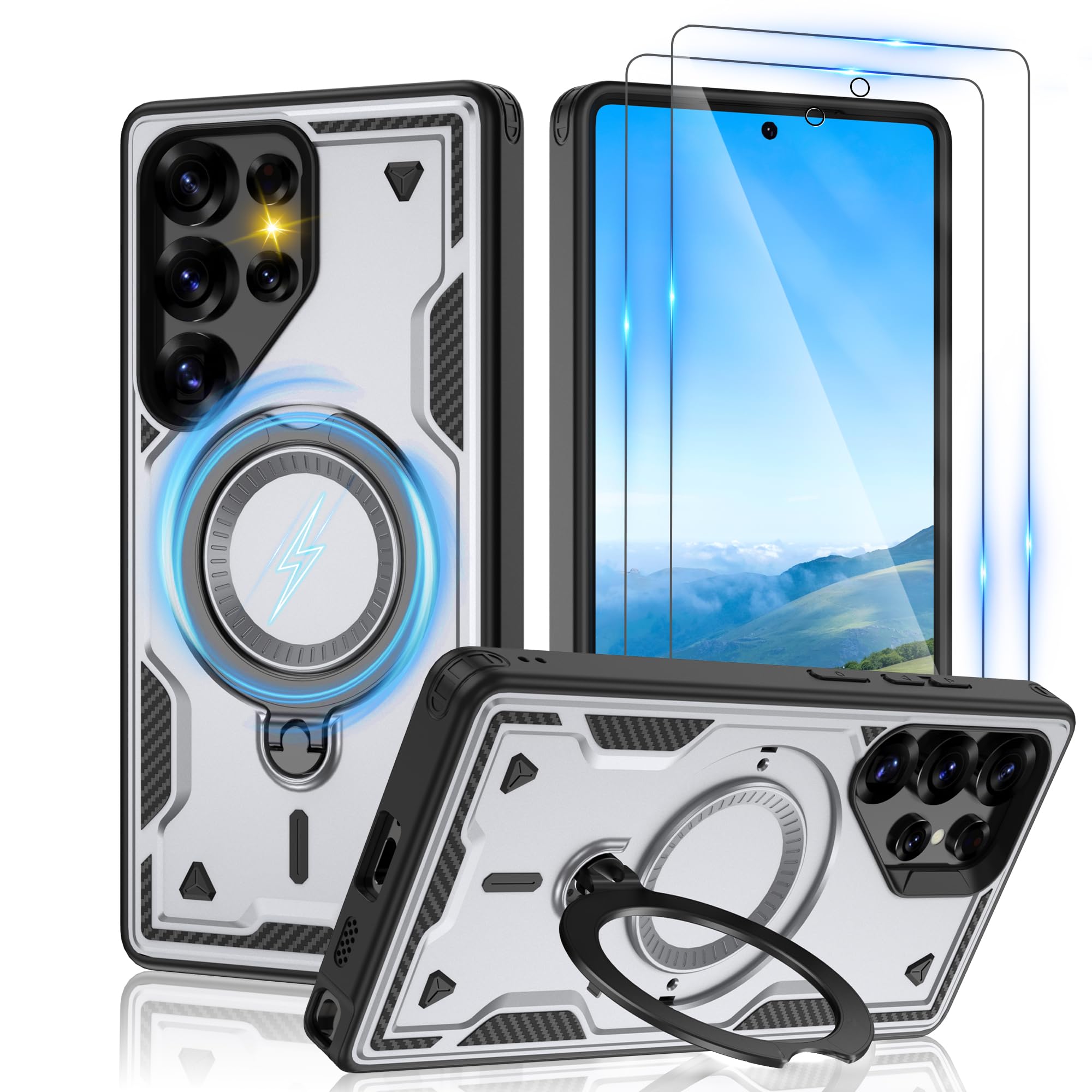 Gritup for Samsung Galaxy S25 Ultra Case:Compatible with MagSafe Function,Metal Kickstand+[HD Screen Protector×2],Military Grade Drop Proof Protective