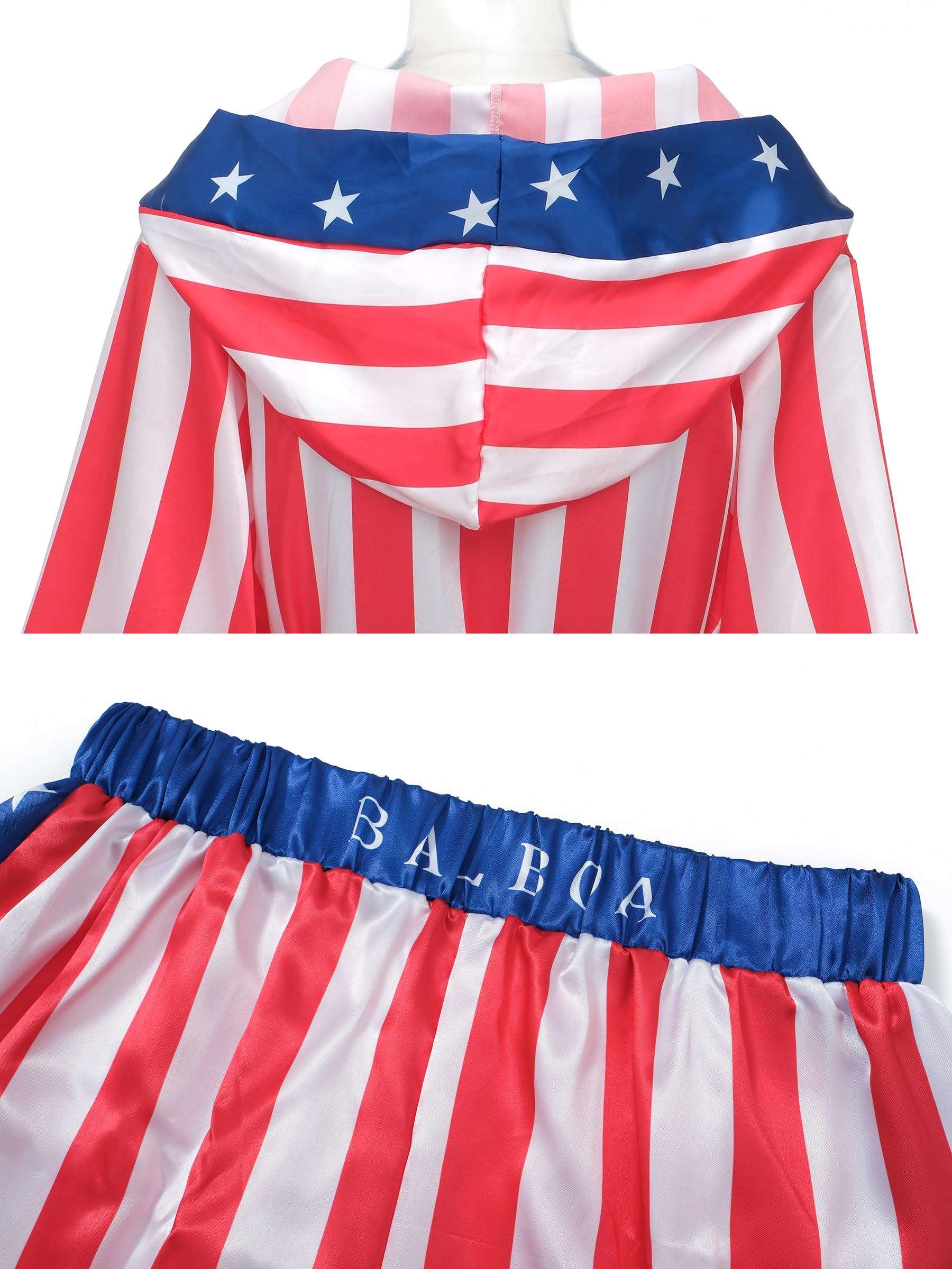 Costume da boxe con bandiera americana, da uomo e donna, Rocky Balboa, costume da adulto, boxer in raso, pantaloncini, cintura, guantoni da boxe