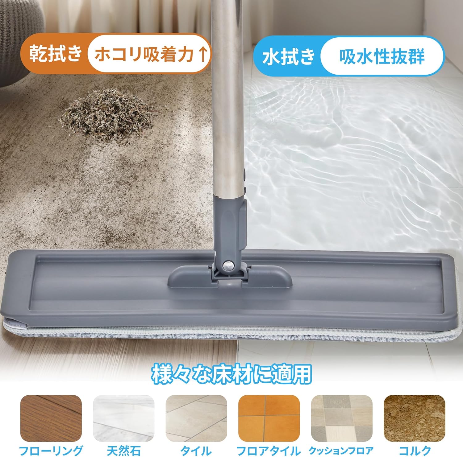 VECELO Floor Wiper with Bucket Set, Wet & Dry Mop Set, Wet and Dry Wipe, 360 Degree Rotation, Lightweight, Flat Mop, No Hands Dirty, Household Cleaning Tools, Hand Wash, No Hand Washing, No Bend,