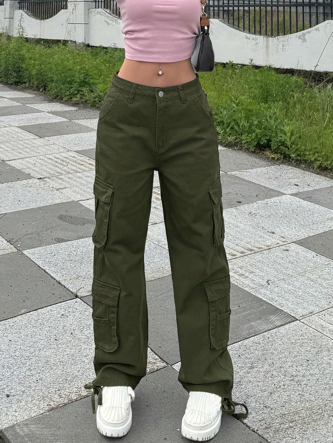 Cargo Pants for Women with Multiple Pockets Low Rise Streetwear Boyfriend Denim Jeans Straight Leg Sweatpant - Image 2