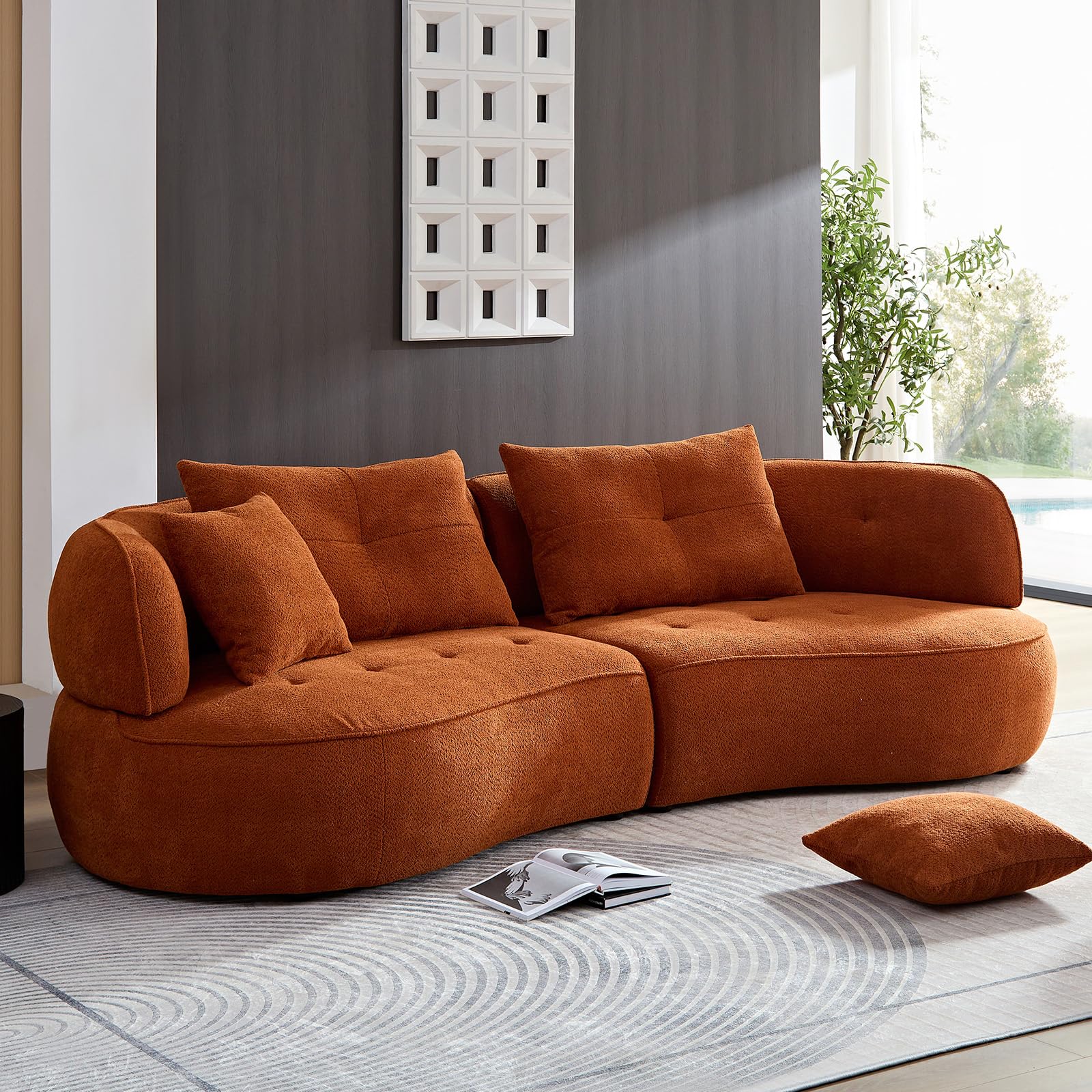 HAMORESPACE 109‘’Curved Sectional Sofa, Boucle Fabric Sectional Sofa Couch, Fabric Upholstery Couch for with Pillows for Living Room Office,Apartment