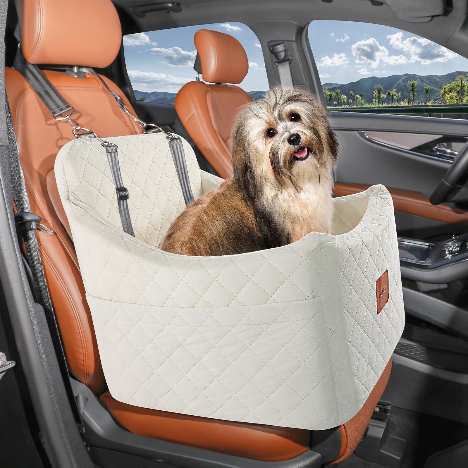 Asiento de coche para perros pequeños/medianos, durabilidad y apoyo, asiento de coche para mascotas de varias esponjas completas, vista de Google en viaje para perro de cama elevadora, lavable