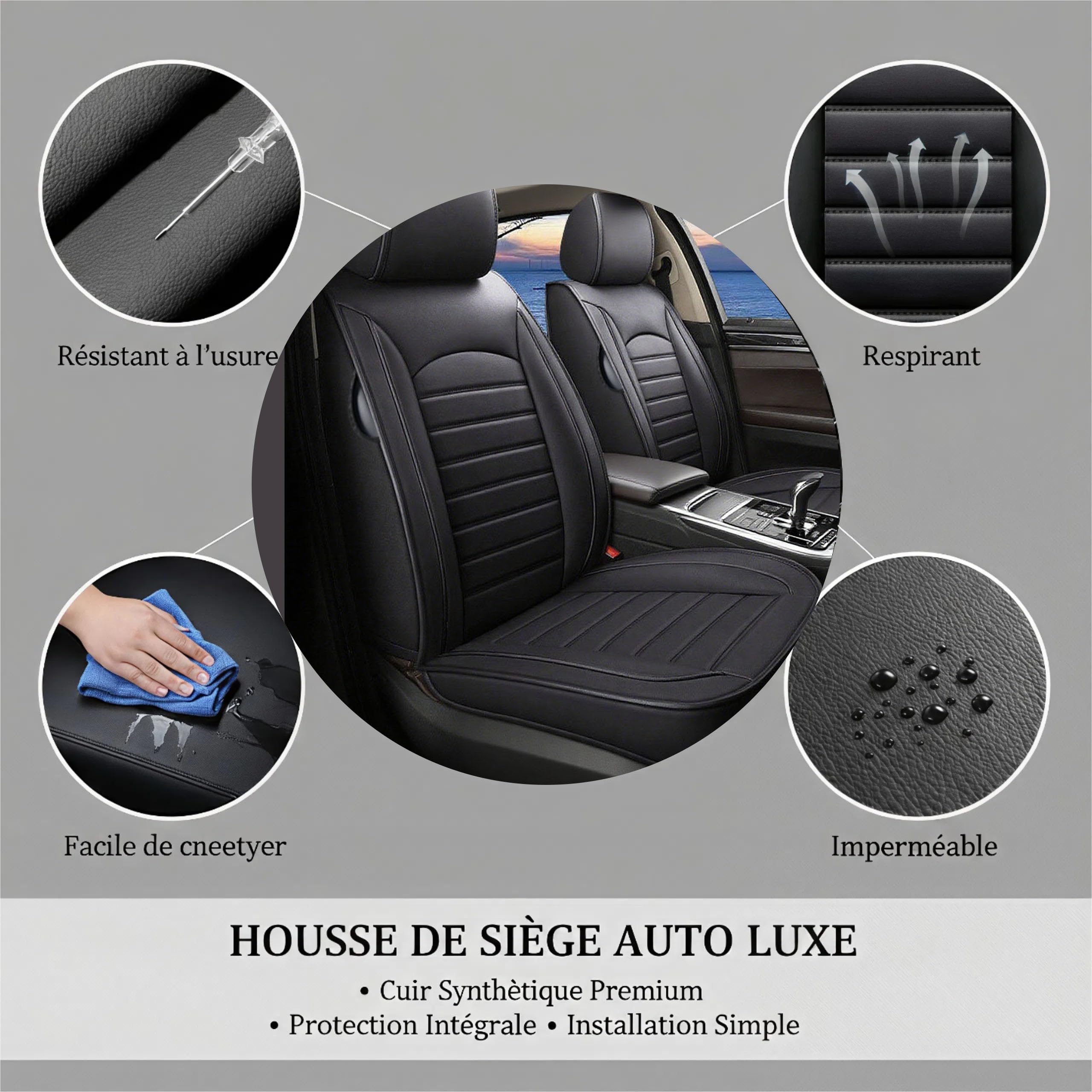 Housses de Siège Auto Universelles 2 Pièces pour Renault Kadjar hydrofuges et résistantes à l'usure, intérieur Automobile Universel