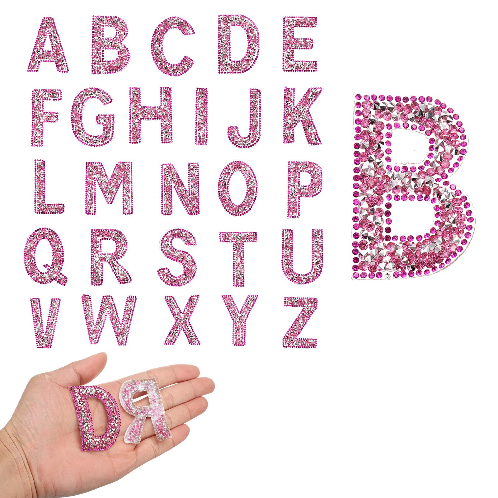 Écussons à repasser strass alphabet A-Z rose rouge pour customisation vêtements et patchs