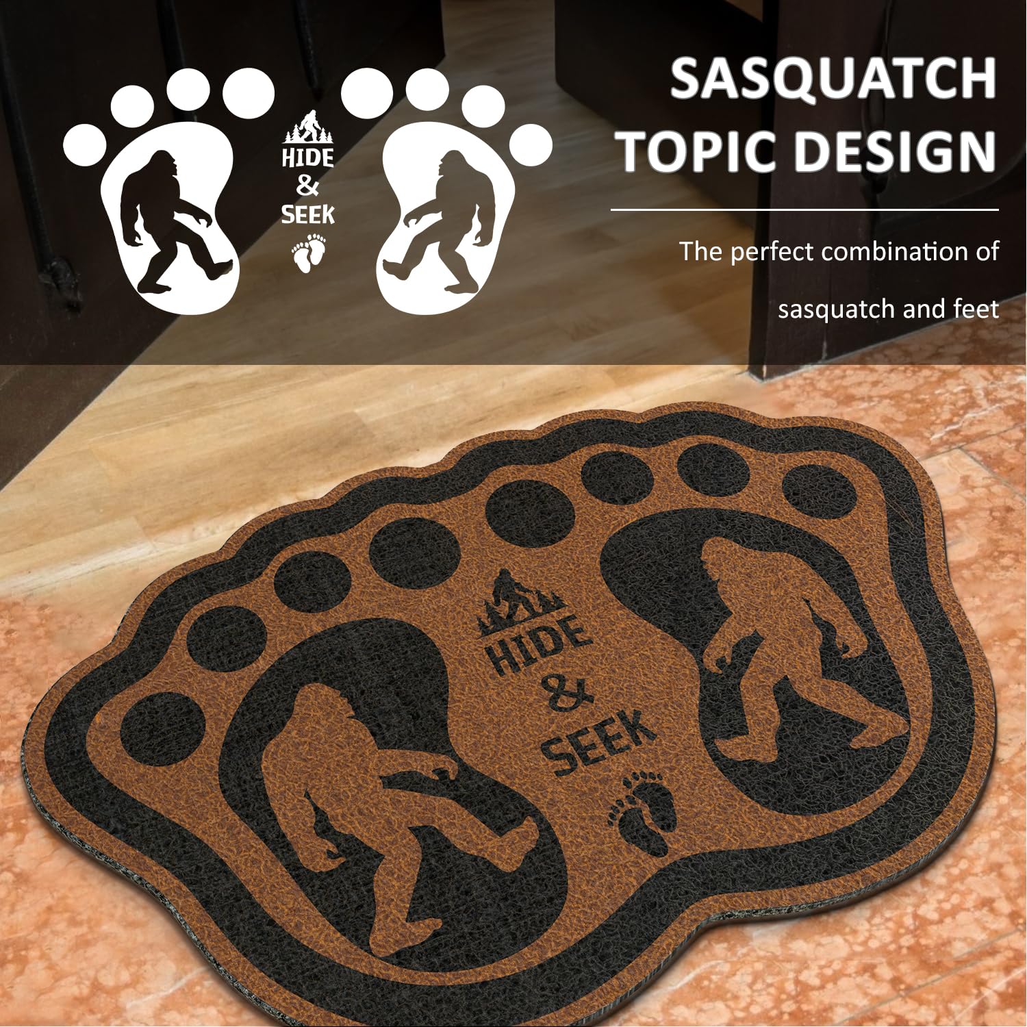 Bigfoot Paillasson amusant sur le thème de Sasquatch - Marron foncé