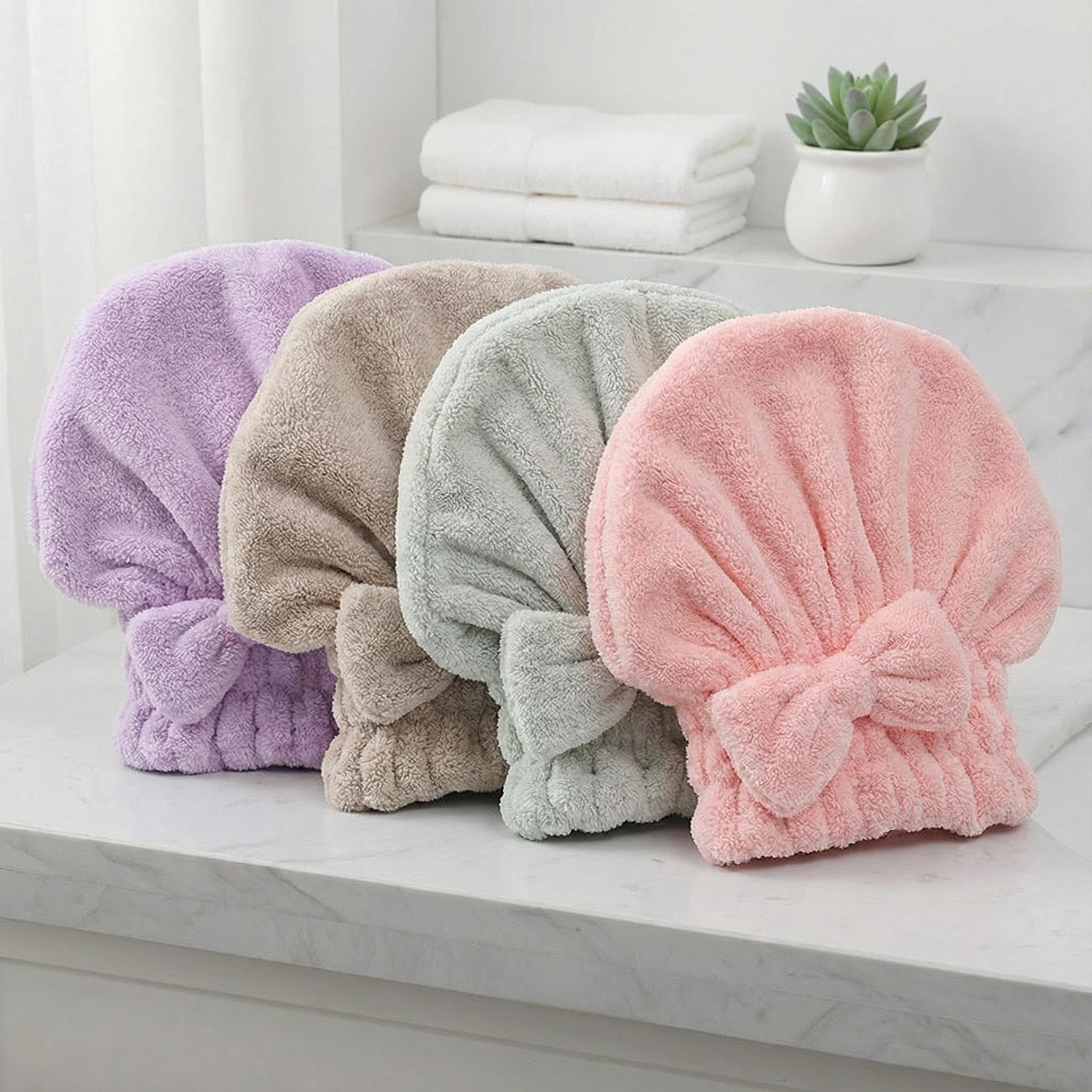 4 Pack Microfiber Hair Towels Bow Wrap for Women Quick Dry 4pcs
