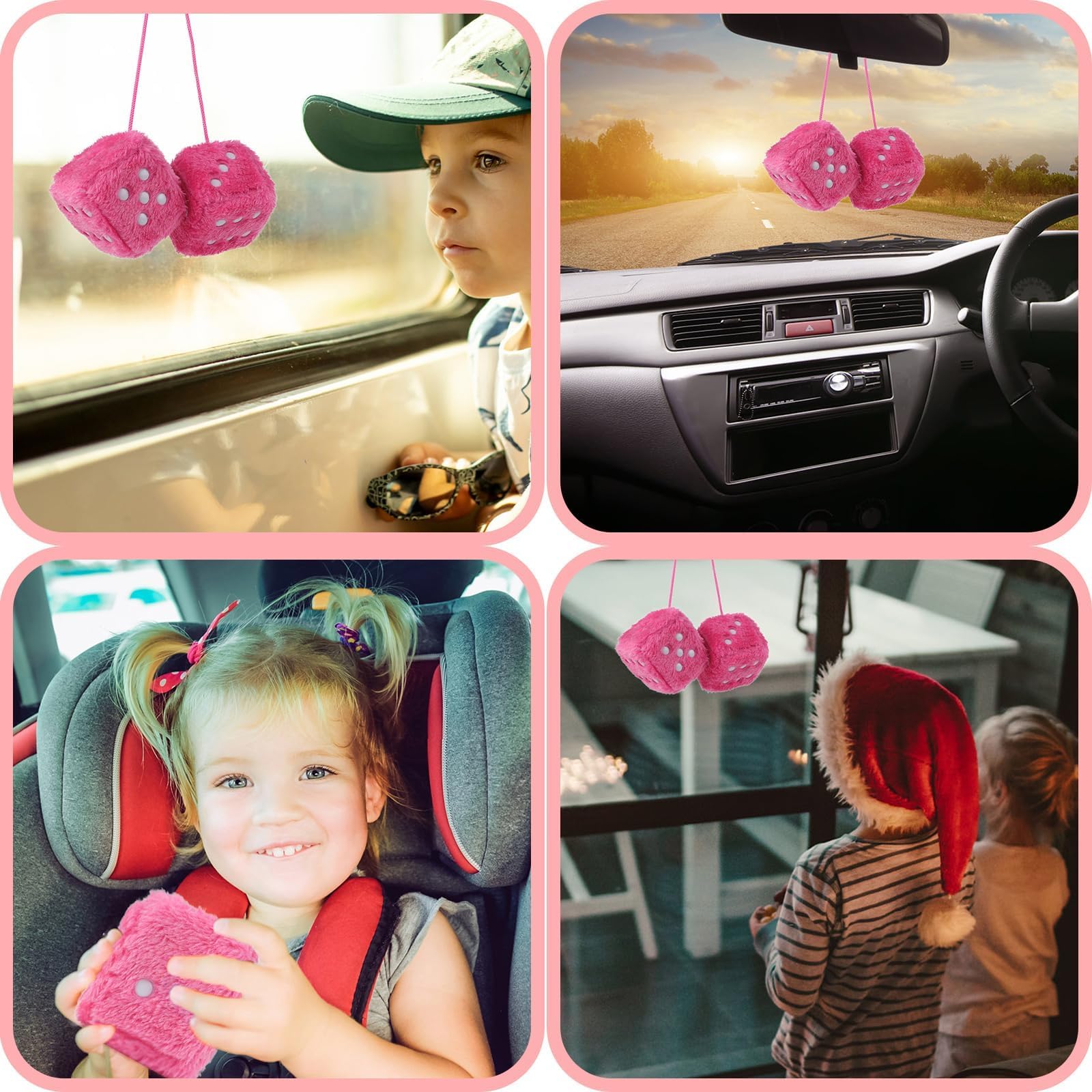 Dadi di Peluche da 3,9 Pollici Retro 2 Pezzi Dadi di Peluche Sfocati a Specchio Quadrato Con Punti Decorazione Per Ornamenti Appesi Per Interni di Auto (Rosa