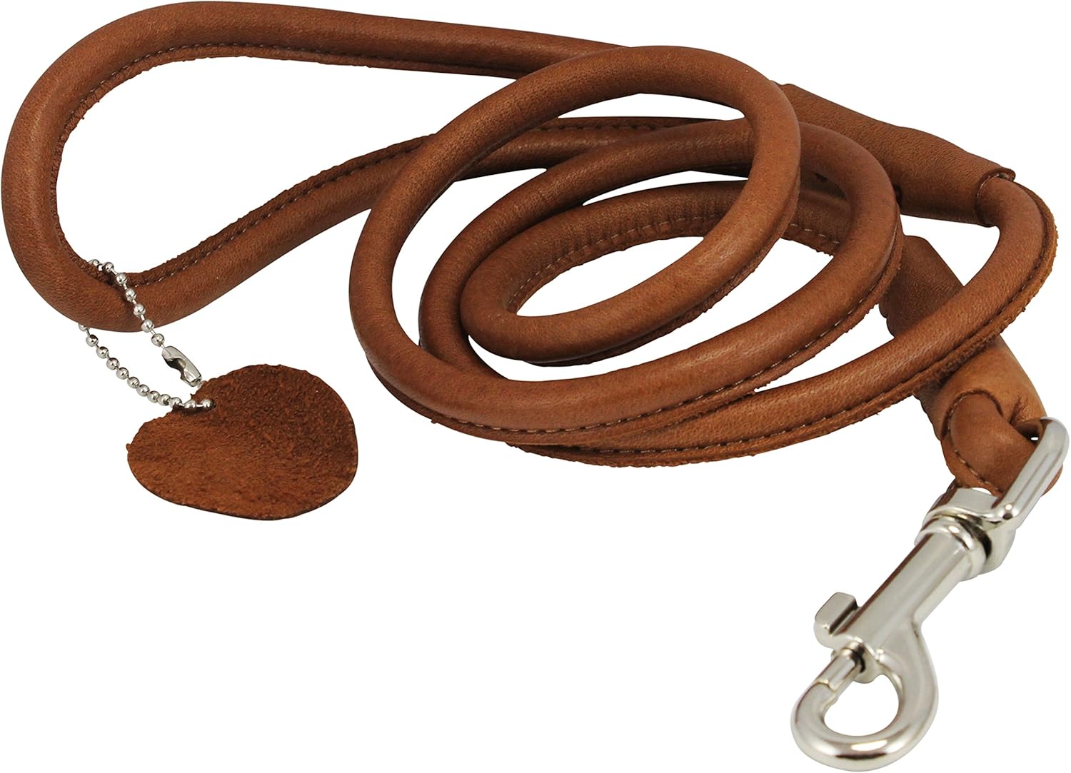 Dogs My Love Round Genuine Rolled Leather Dog Leash 4' Long 1/2" Wide Brown for Medium Breeds