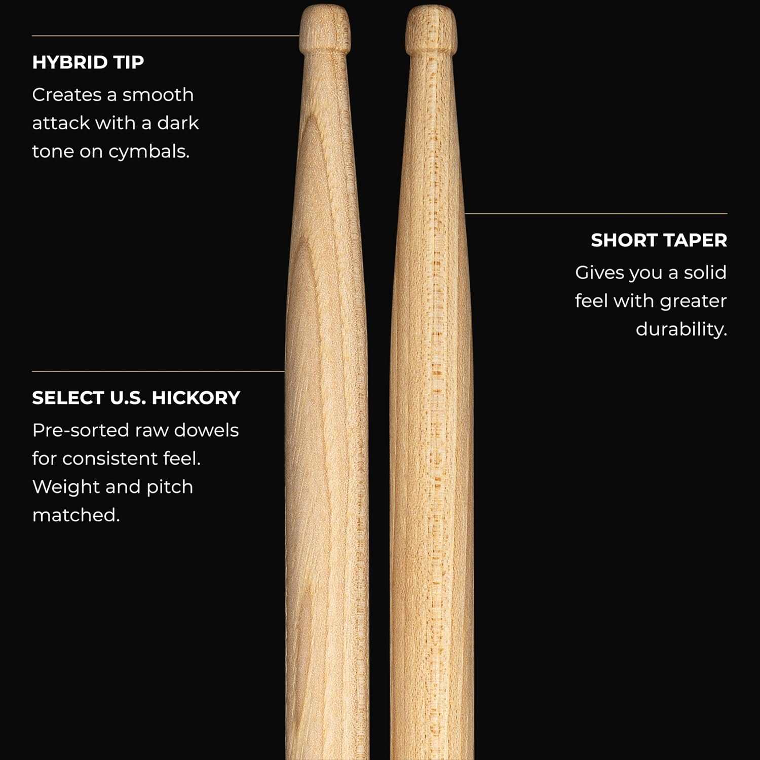 Meinl Stick & Brush Drumsticks, Siros Vaziri Signature Half Brick – Hickory Wood Drum Sticks with Hybrid Tip – Live, Practice, Drum Kits, Percussion – MADE IN GERMANY
