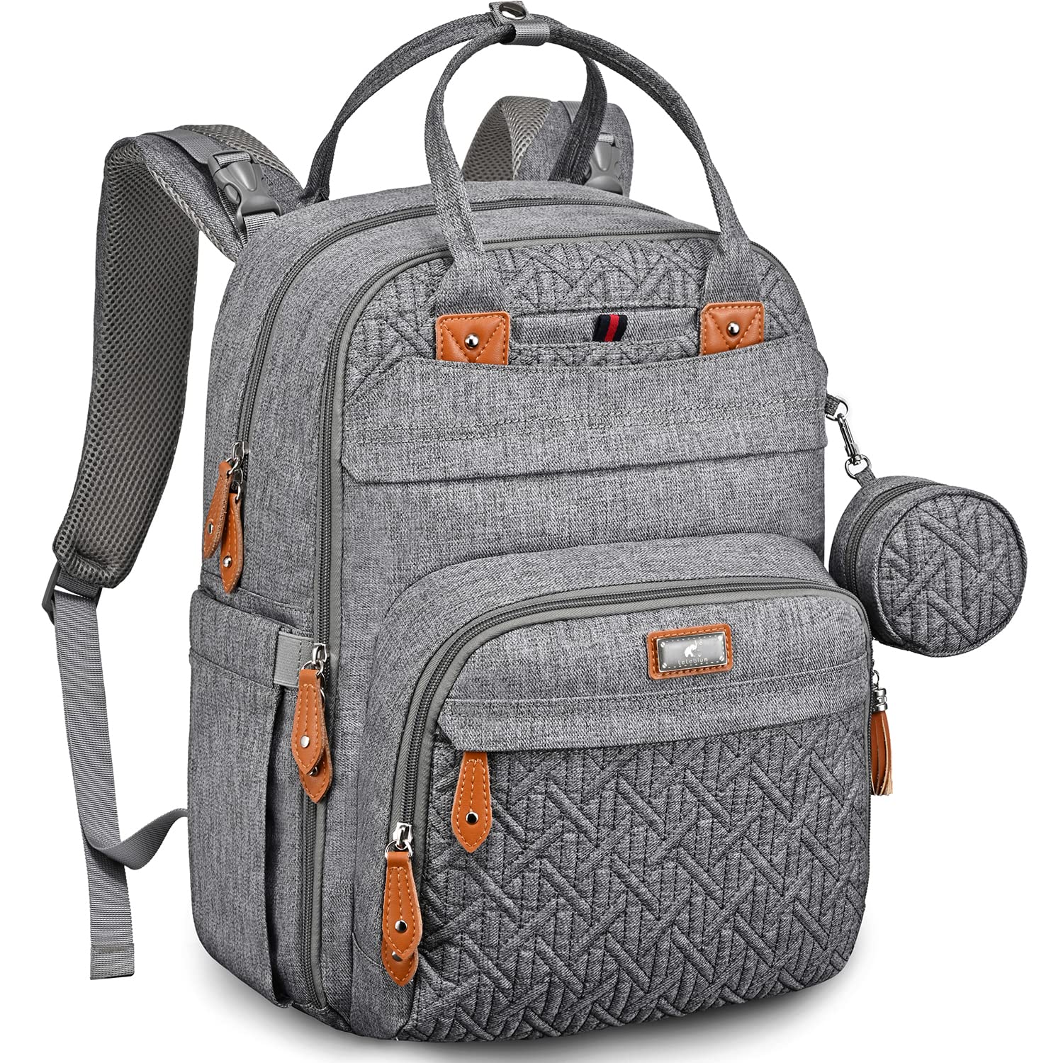 Diaper Bag Backpack, LeLeBlum Baby Diaper Bag with Changing Pad, Pacifier Case & Stroller Straps, Unisex Large Travel Back Pack, Multifunction Waterproof Diaper Backpack for Boys & Girls, (Gray)