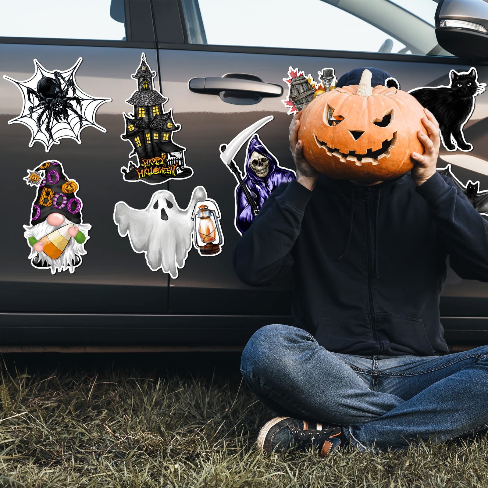Halloween Magnet Decorations 12Pcs - Refrigerator, Car, Locker Decals, Waterproof Pumpkin Bat Ghost