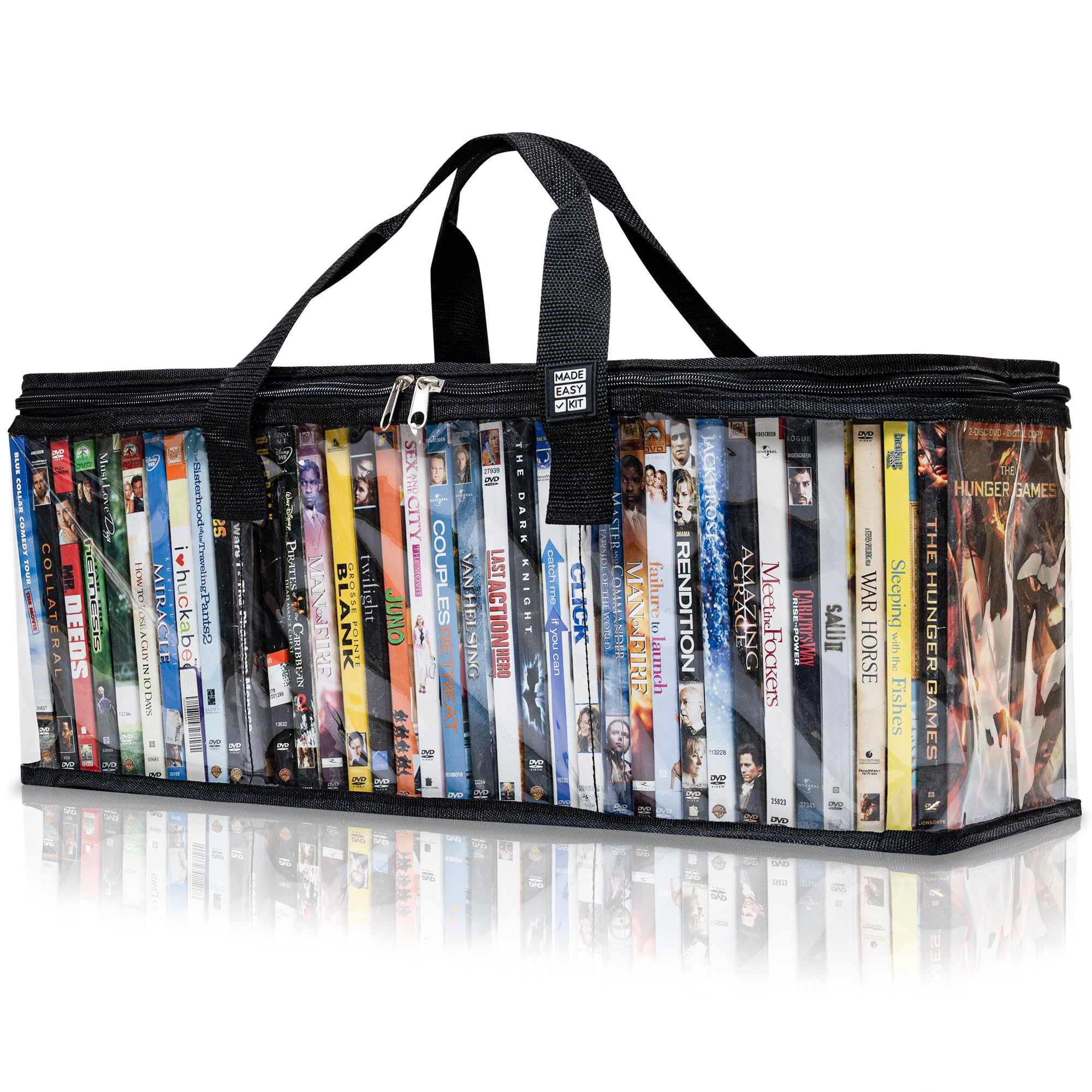 Made Easy Kit DVD Storage Bag - Clear PVC Organizer,Triple-Stitched Handles, Dividers - Stackable, Space-Saving, Fits 40 DVD Cases - Container for