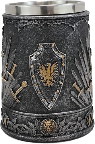 Miniatura 5 de Ebros Gift Gran dragón medieval de hierro trono de espadas y escudo de la heráldica escudo taza de café 14oz beber cerveza Stein Tankard Cup Fantasy