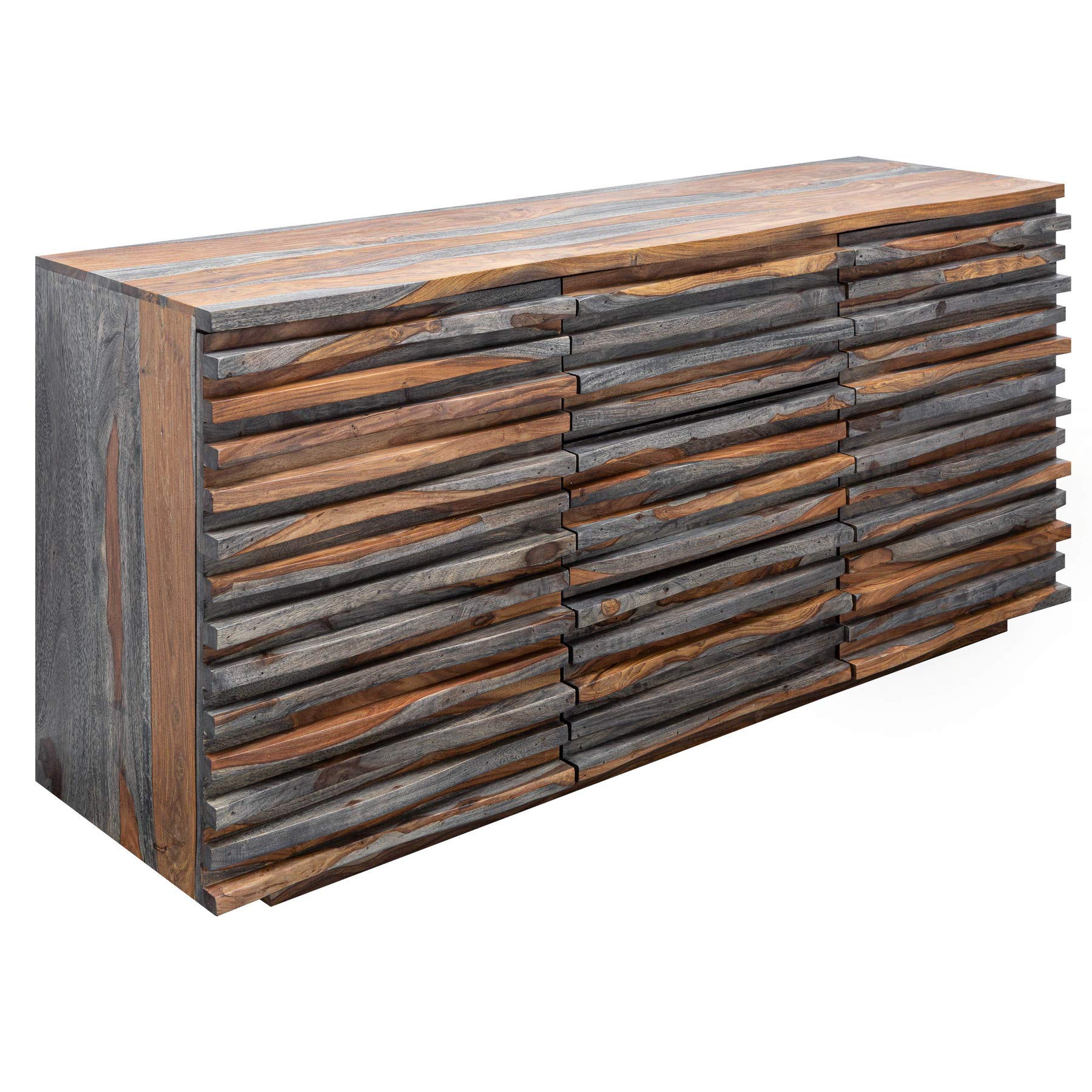 invicta INTERIOR Massives Sideboard Relief – 160 cm, Sheeshamholz, grau Smoke Finish
