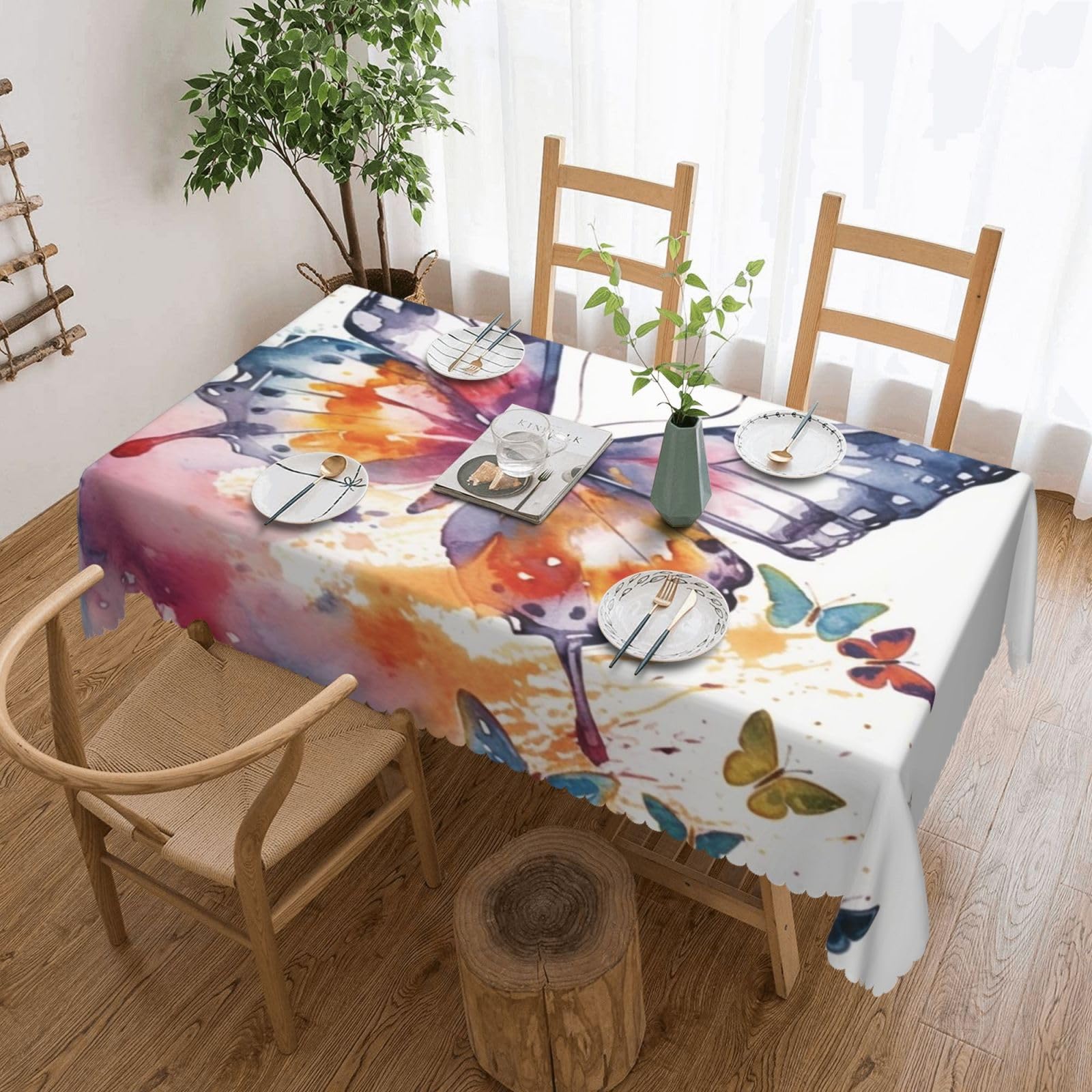 Nappe rectangle papillon aquarelle 137x183 pour sublimer vos tables de mariage et banquets