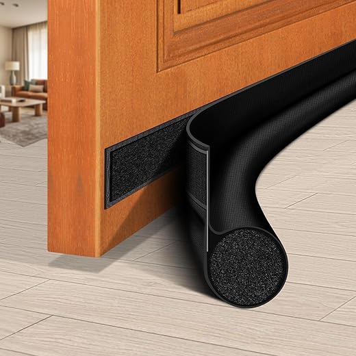 HomeProtect Door Draft Stopper 36 Inch Adjustable Door Draft Blocker Reduce Cold Air, Light, Odor, Soundproof Door Sweep for Bottom of Door Fit for Interior/Exterior Doors, Black