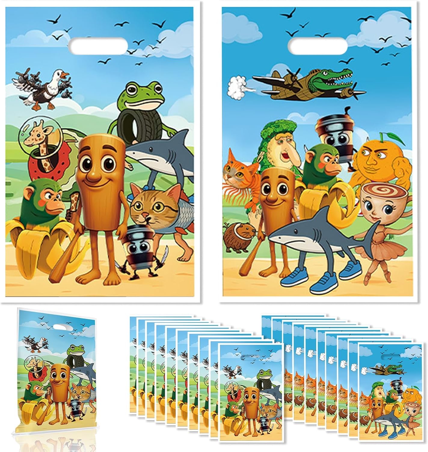 Nymora Italian Brainrot Cartoon Animal Party Favor Bags, 20 Pack Gift Bags for Birthday Celebrations