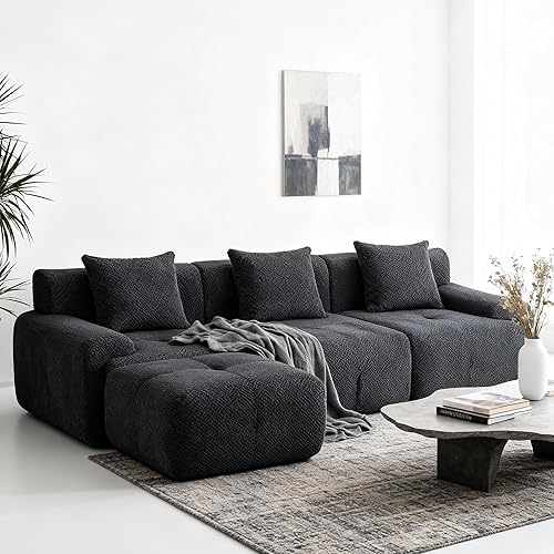 Miniatura 1 de Sofás seccionales para sala de estar, sofá deshuesado de 113 pulgadas con 4 asientos, sofá modular en forma de L con diván y otomana movible para