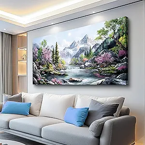 QIYILEXWART Canvas Wall Art For Living Room Wall Decor For Bedroom Office Wall Decoration Mountain Landscape Painting Spring Pictures Artwork Room Aesthetic Home Decor 20x40 In