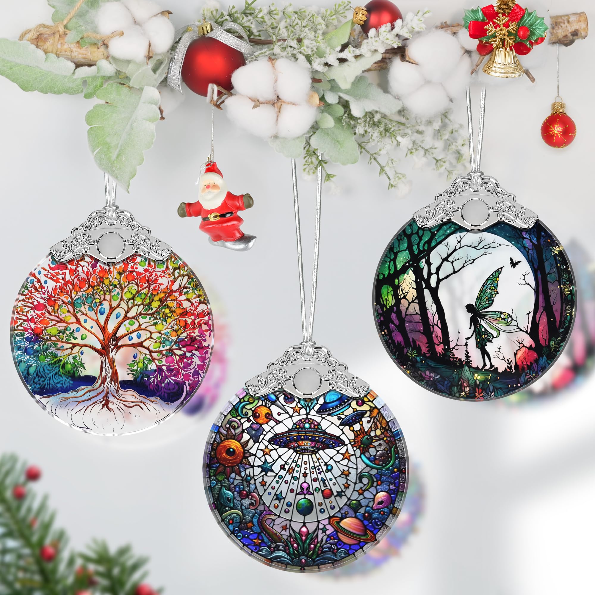 Amazon.co.jp: UFOエイリアンステンドグラスオーナメント、クリスマス