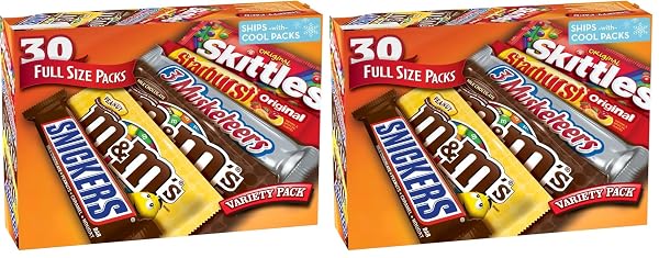 Mars M&MS, SNICKERS, 3 MUSKETEERS, SKITTLES & STARBURST Variety Pack Full Size Bulk Candy Assortment, 56.11 oz, 30 Count