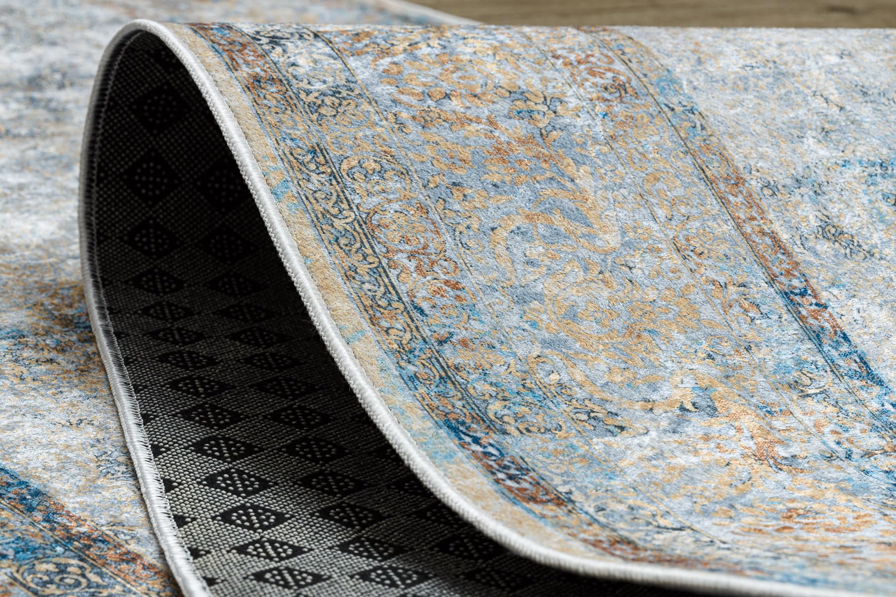 rugsx Läufer Antirutsch Lotus BORDERO 95111 Grau/Beige - Waschbar - 60x400 cm- Rutschfester Teppich für Flur & Küche