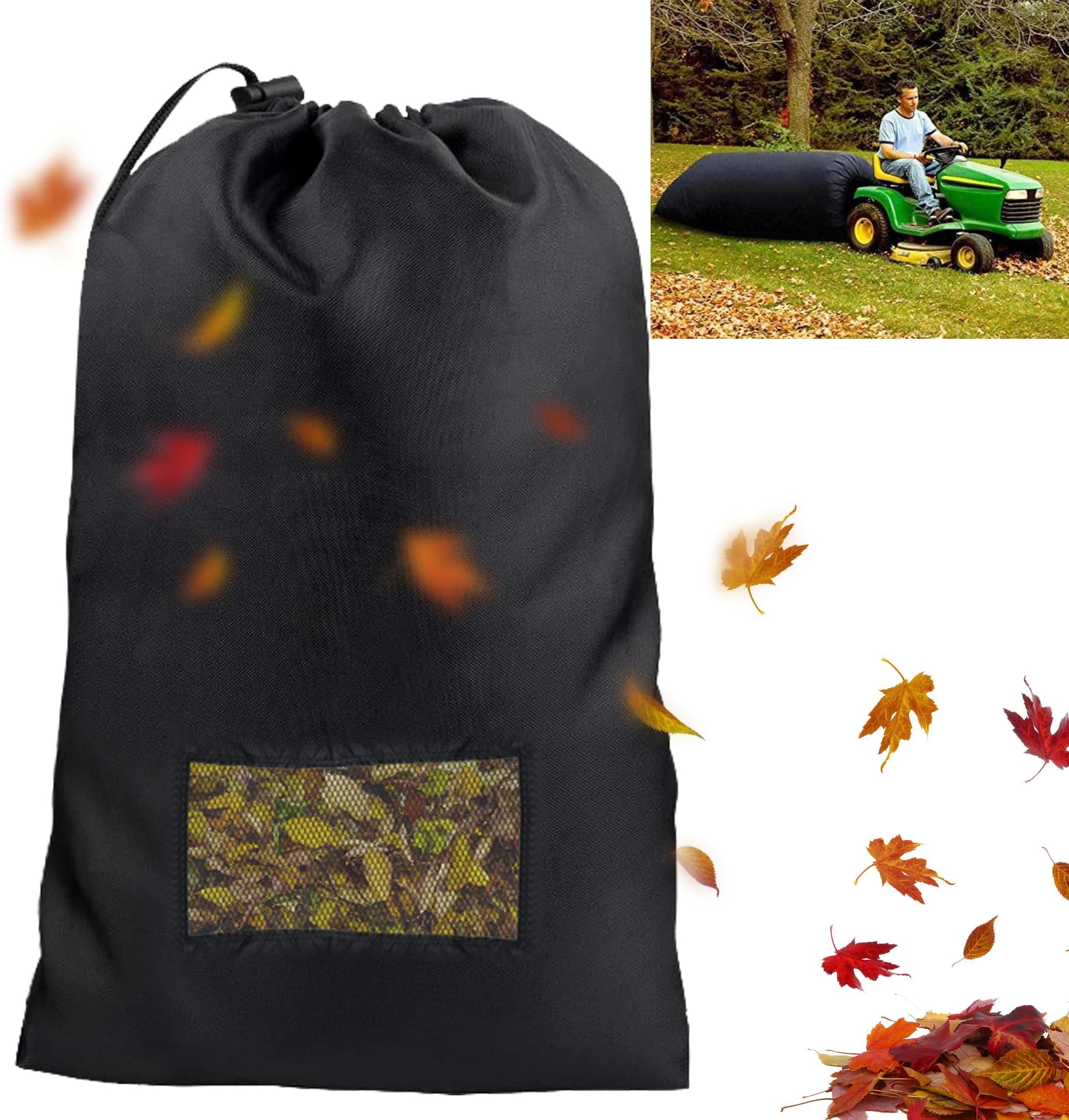 Lawn Tractor Leaf Bag Big Capacity Lawn Mower Leaf Bag Garden Leaf Grass Catcher Bags 420D Oxford Cloth Wear-Resistant Leaf Collector Bag Leaf Bagger for Riding Lawn Mower (78.7"x51.1")