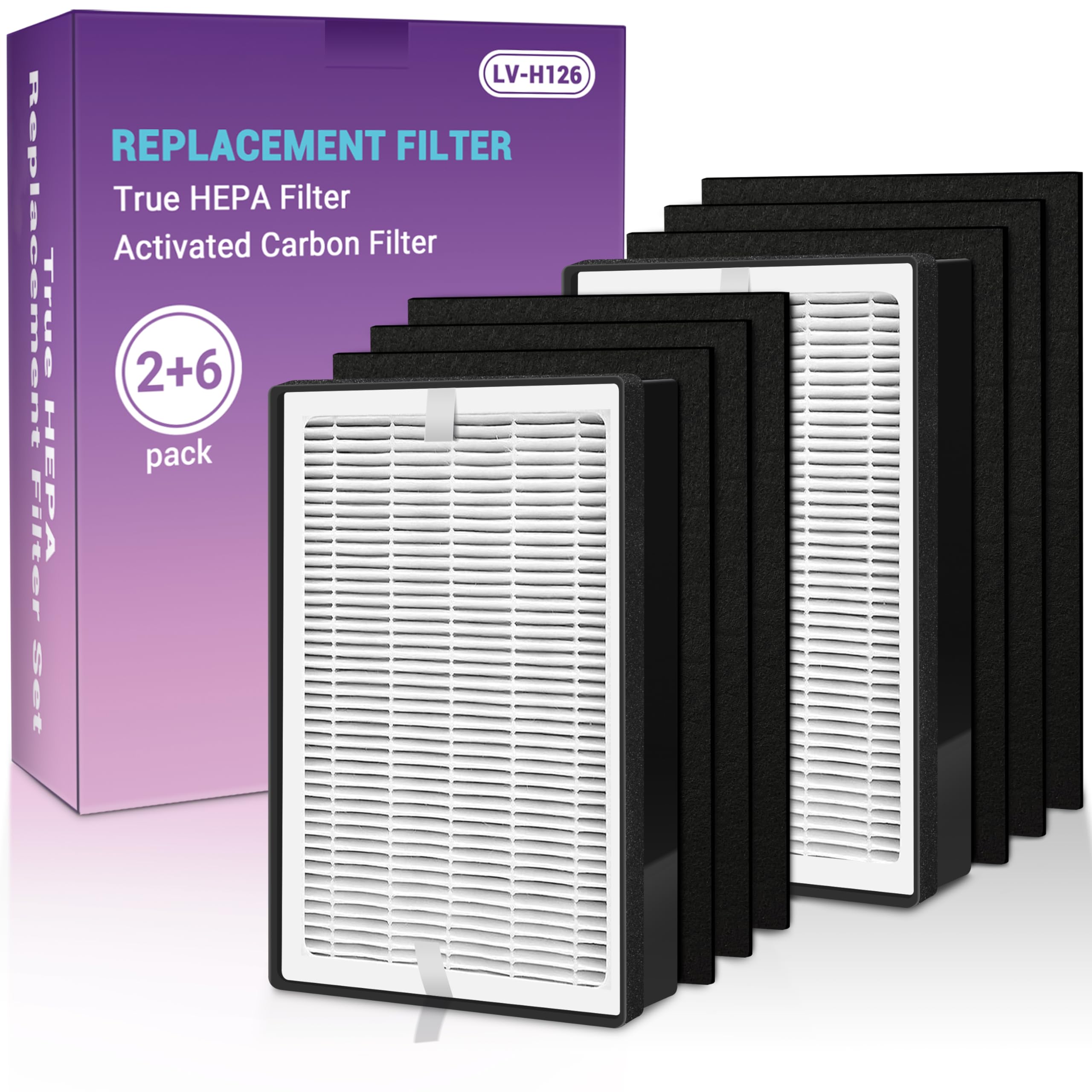 LV-H126 - Filtro de repuesto para purificador de aire LEVOIT LV-H126. 2 filtros HEPA (H13) verdaderos + 6 filtros de carbón activado. LV-H126-RF