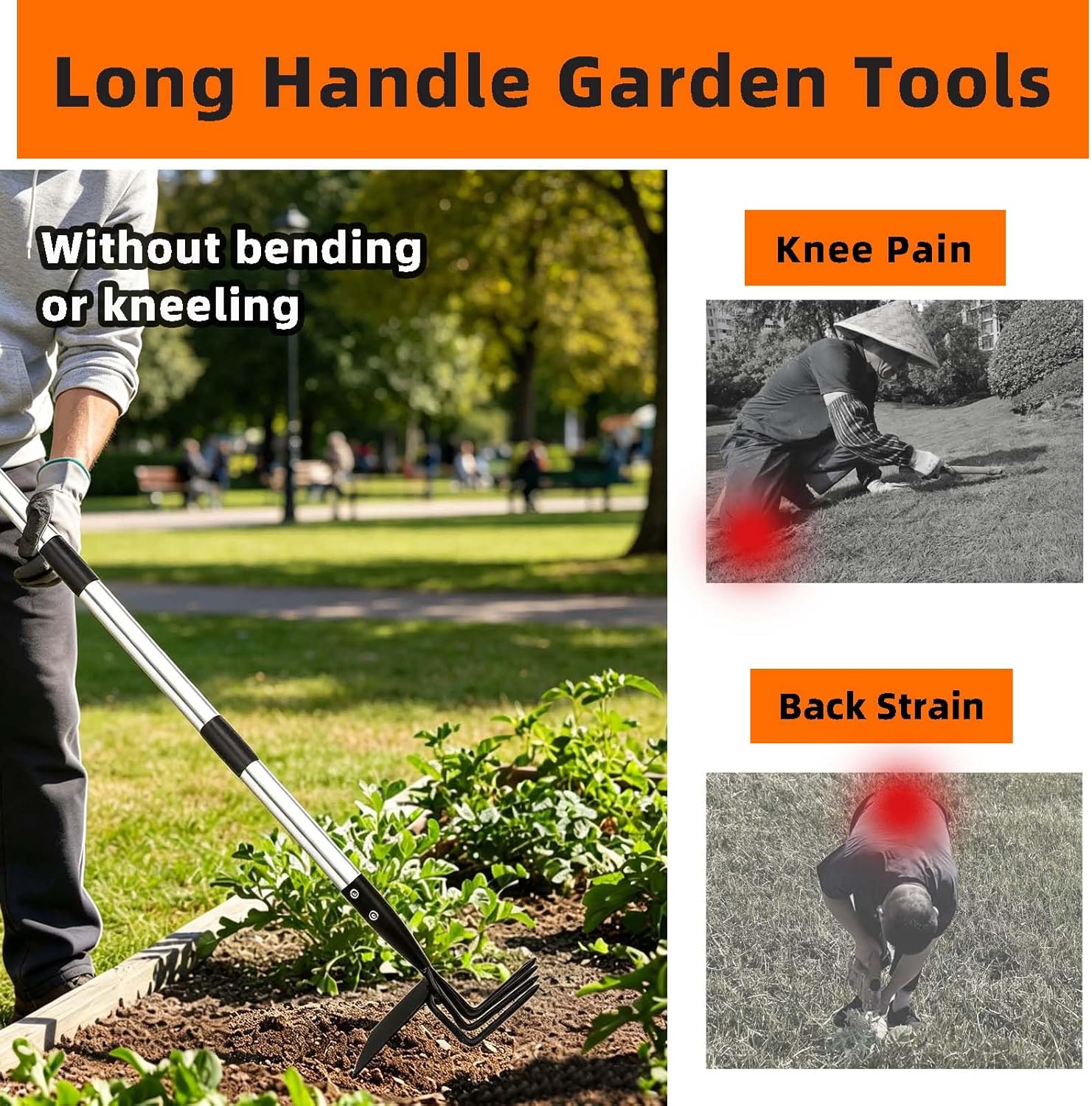Garden Hoe & Cultivator, Efficient Long Handle Garden Tool, 2-in-1 Hand Cultivator and Gardening Hoe for Raised Beds, 60inch Heavy Duty Hoe Garden Cultivator for Loosening, Weeding, Planting
