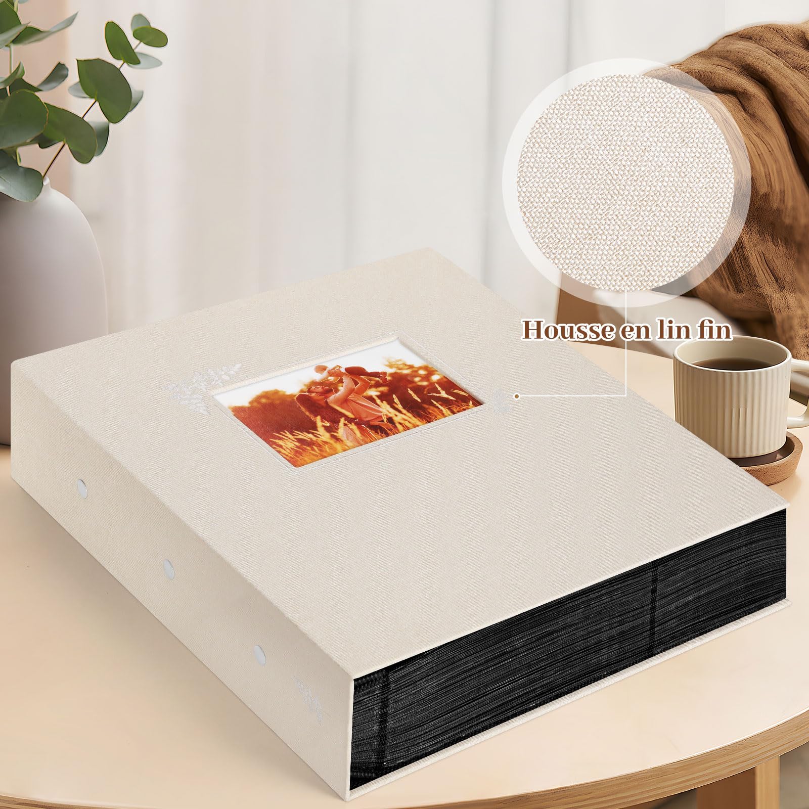 Lanpn Album Photo 11,5x15 11x15 600, Grande Capacité Lin Tissu Album pour Vertical Horizontal Photos Pochette (Beige)