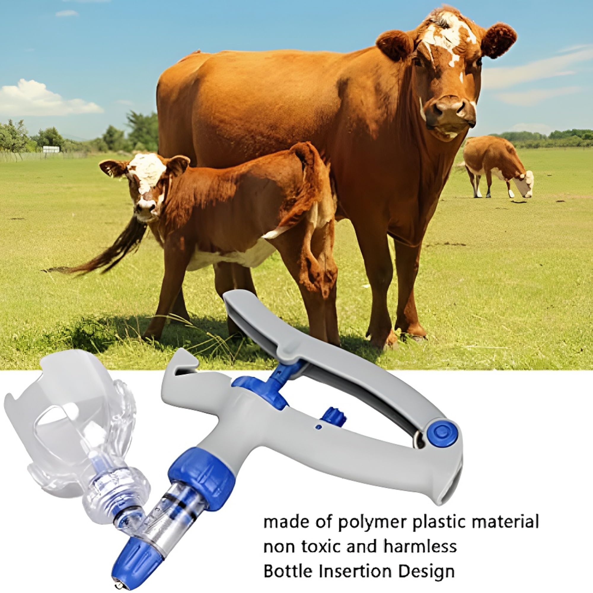Siringa per bestiame in acciaio inox per iniezioni e vaccinazioni precise, regolabile per bovini, capre, maiali e altro ancora