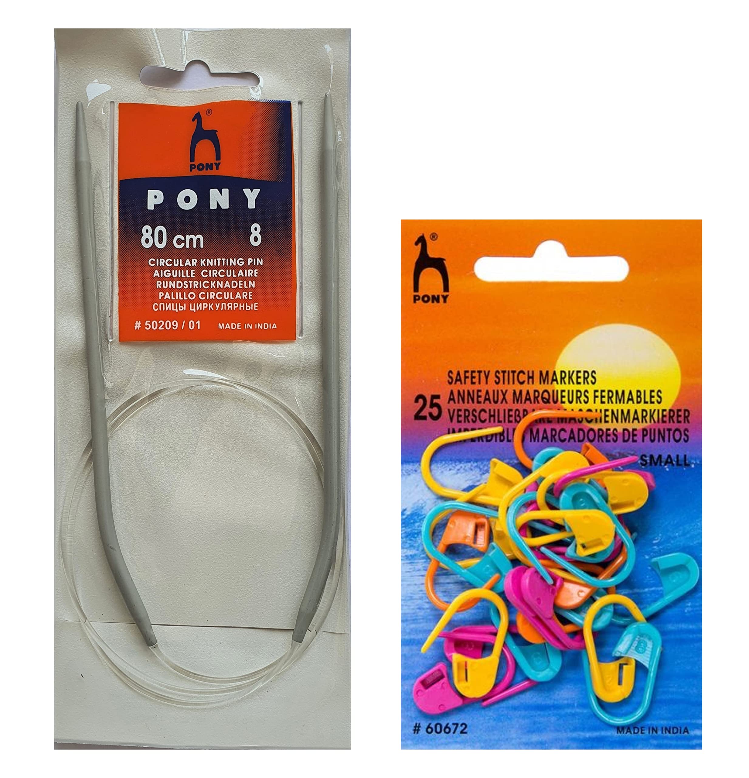 Artonezt 80 cm Aluminum Fixed Circular Knitting Needles Size No. 8 (4.00mm) + Knitting Crochet Locking Stitch Markers (Multi, 25Pcs) DIY Weaving Crafts Knitting Needlework