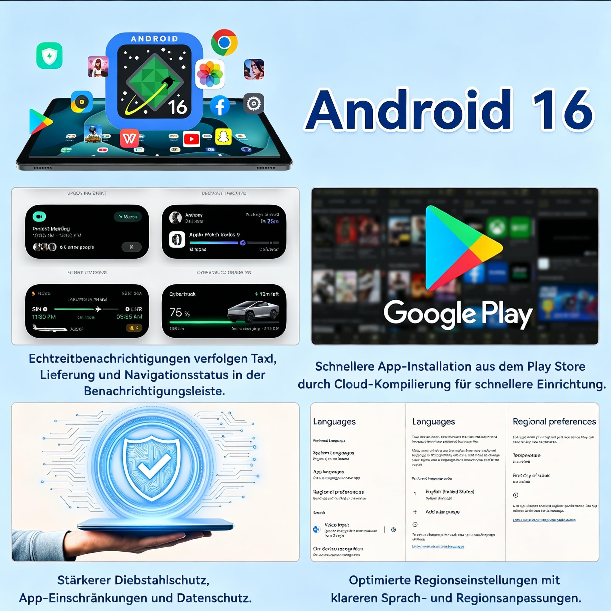 2026 T70 Tablet 11 Zoll Android 16 , 32 GB RAM + 256 GB ROM, 8000 mAh | Arbeit und Studium: inklusive Maus, Tastatur Kopfhörern, Eingabestift , Hülle und Displayschutzfolie, Bluetooth 5.0