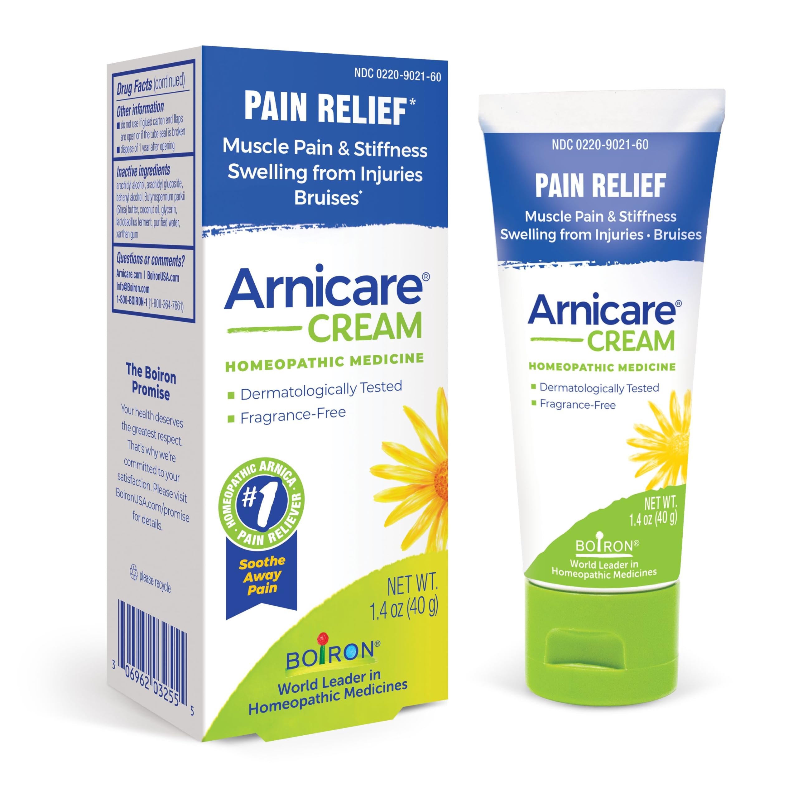Boiron Arnicare Cream for Relief for Joint Pain, Muscle Pain, Muscle Soreness, and Swelling from Bruises or Injury - Fast Absorbing and Fragrance-Free - 1.3 oz