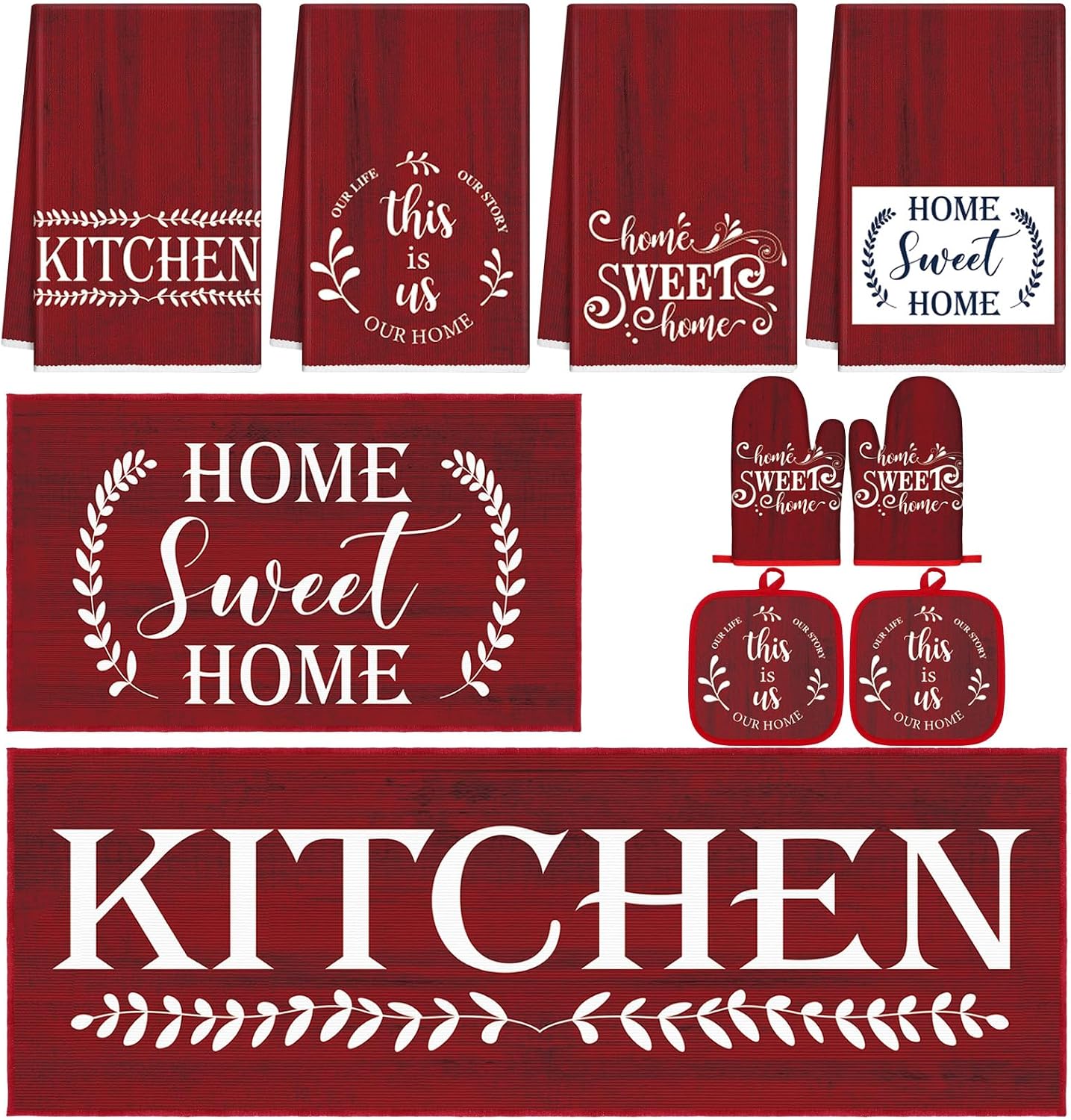 Fourluoo 10 Pcs Red Kitchen Red Kitchen Accessories Decor Set
